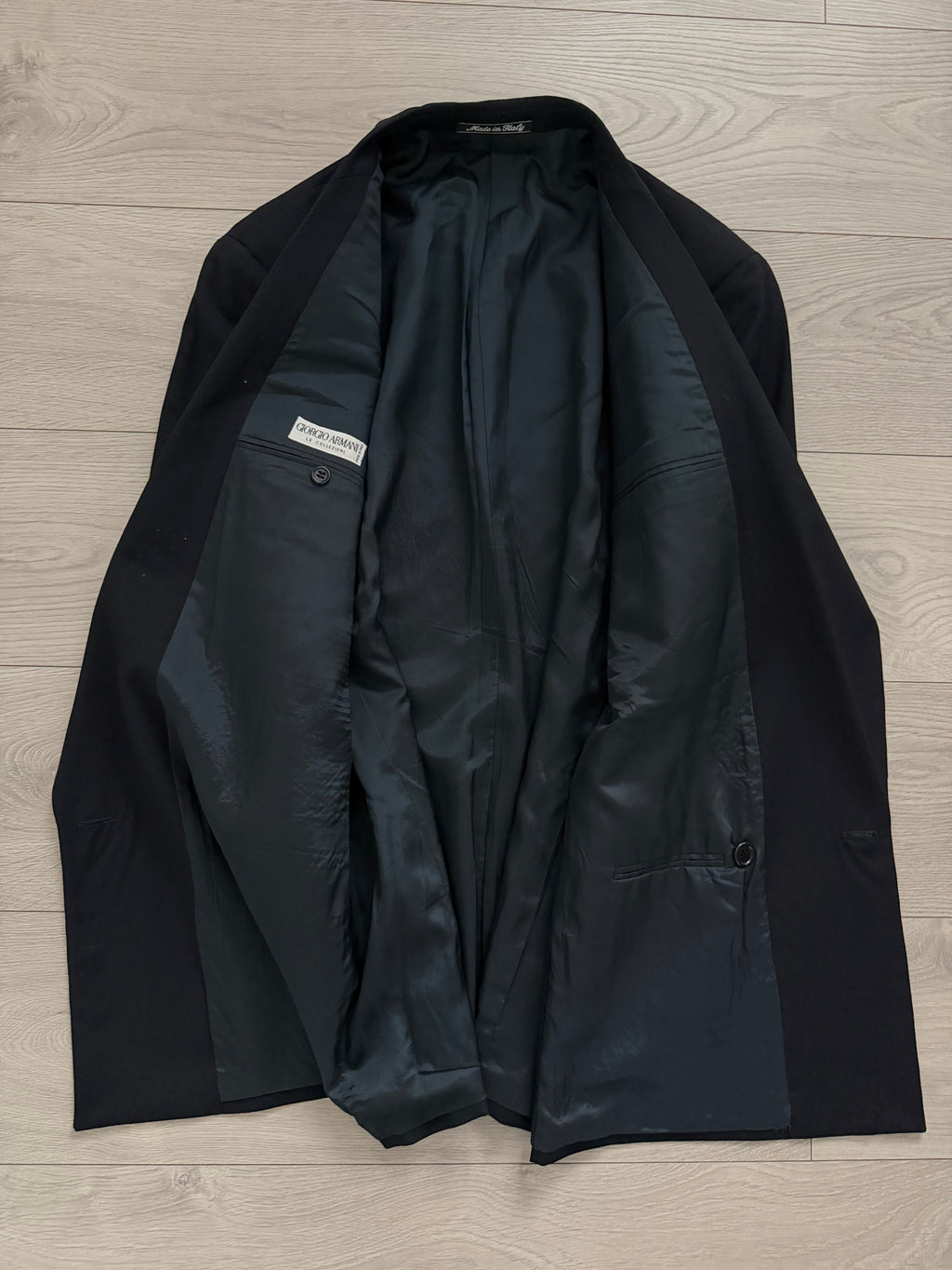 Giorgio Armani 1980s Peaked Lapel Double Breasted Metal Button Wool Sport Jacket Blazer Navy  - Size L