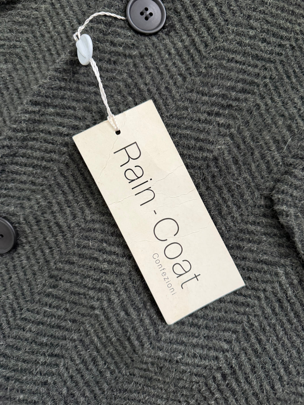 1980s Made in Italy Herringbone Wool Blend Coat Forest Green - Size M