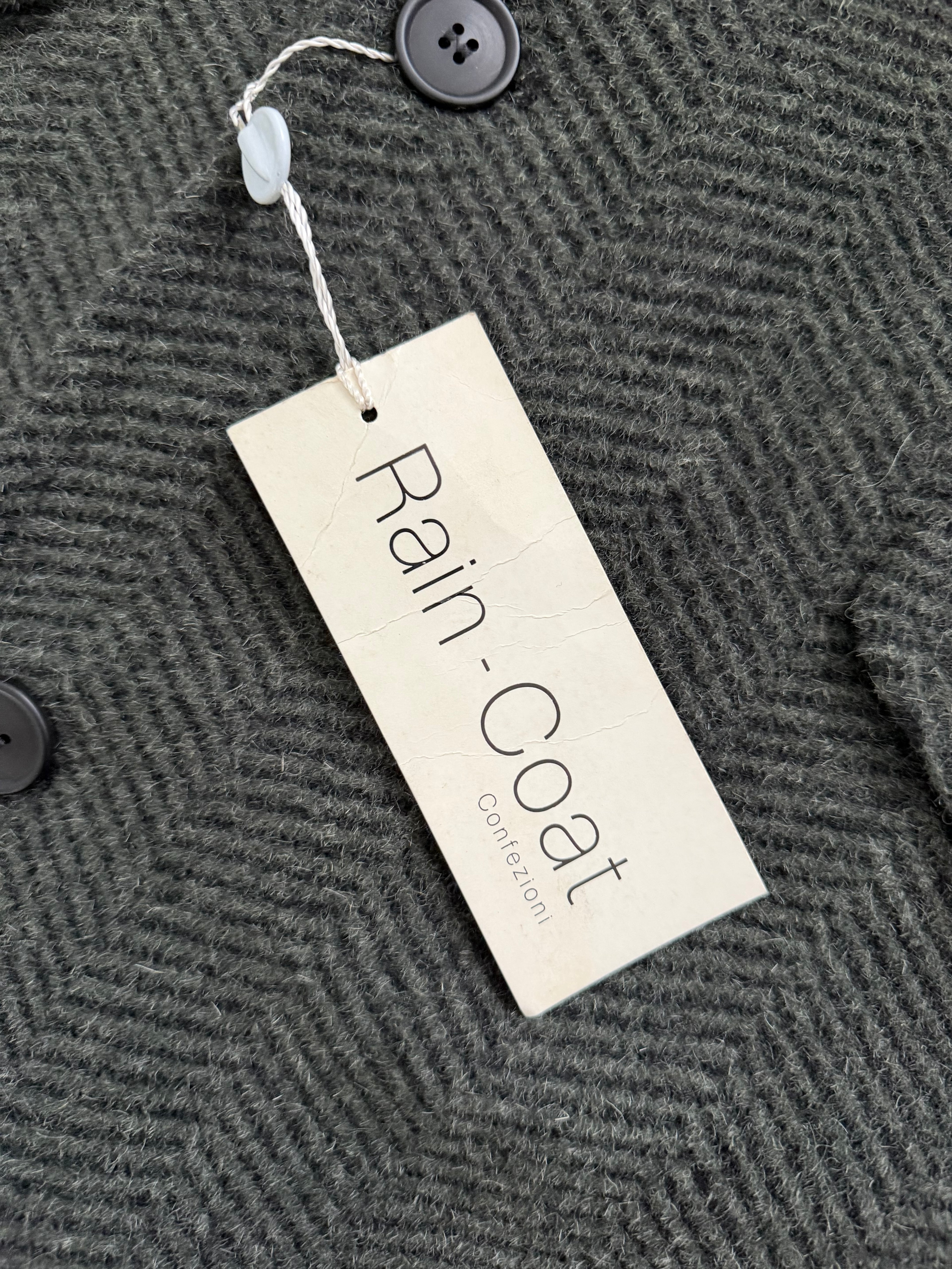 1980s Made in Italy Herringbone Wool Blend Coat Forest Green - Size M