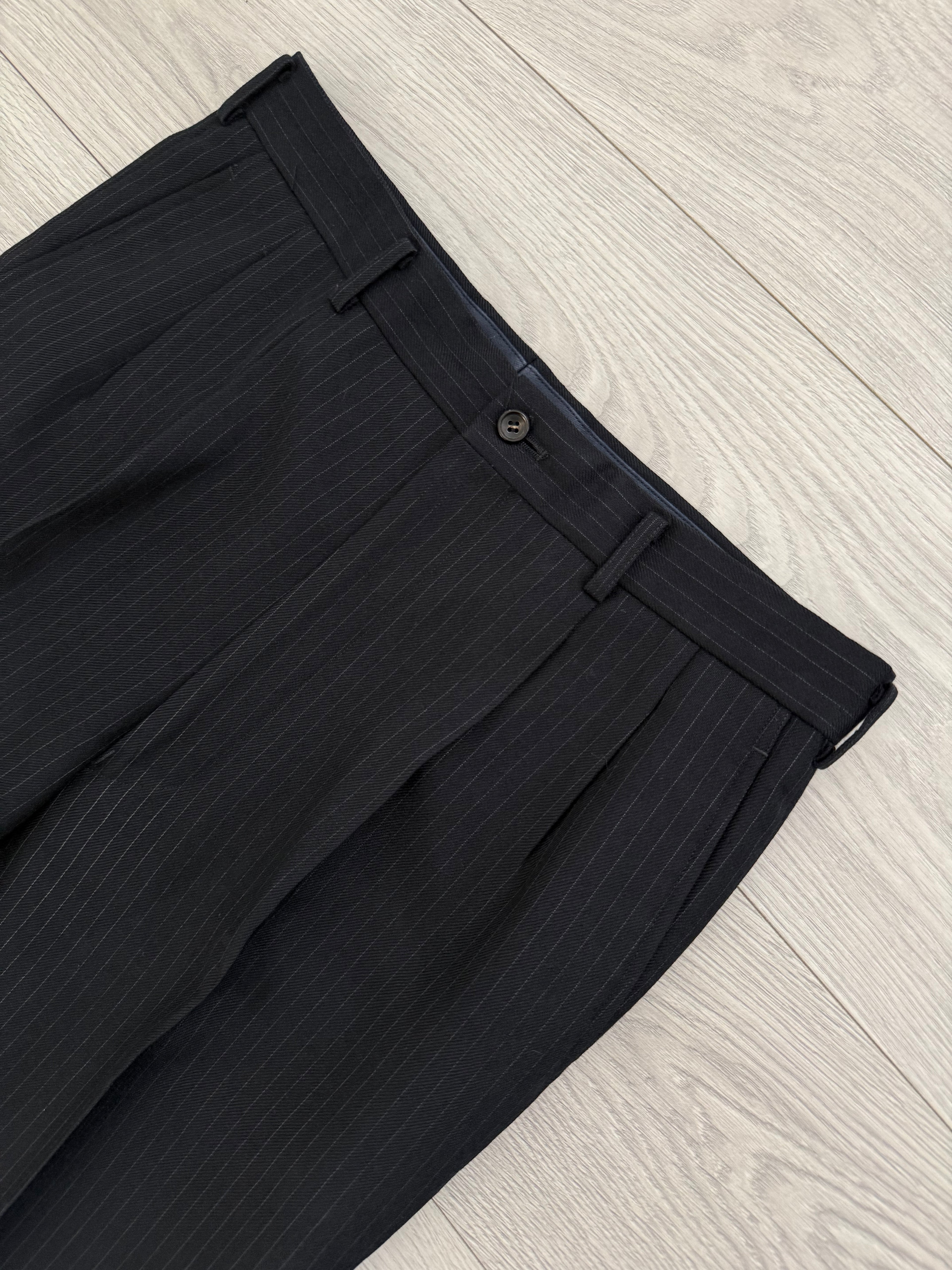 Comme Des Garcons Homme Deux 1998 Double-Pleat High Waisted Wool Silk Pinstriped Pants - Size 34" Waist