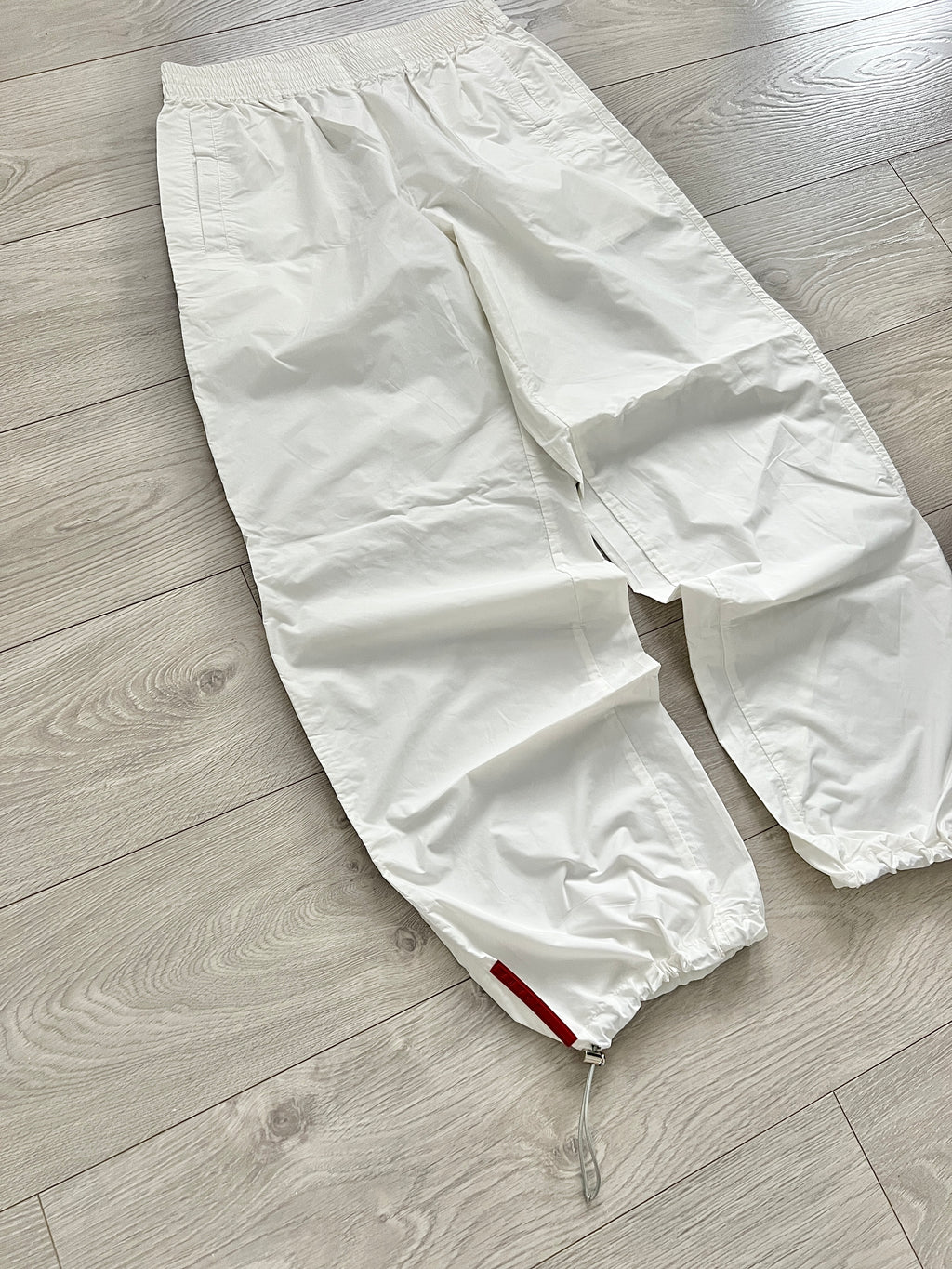 Prada Sport SS2002 Technical Baggy Nylon Bungee Hem Red Tab Pants - Size M