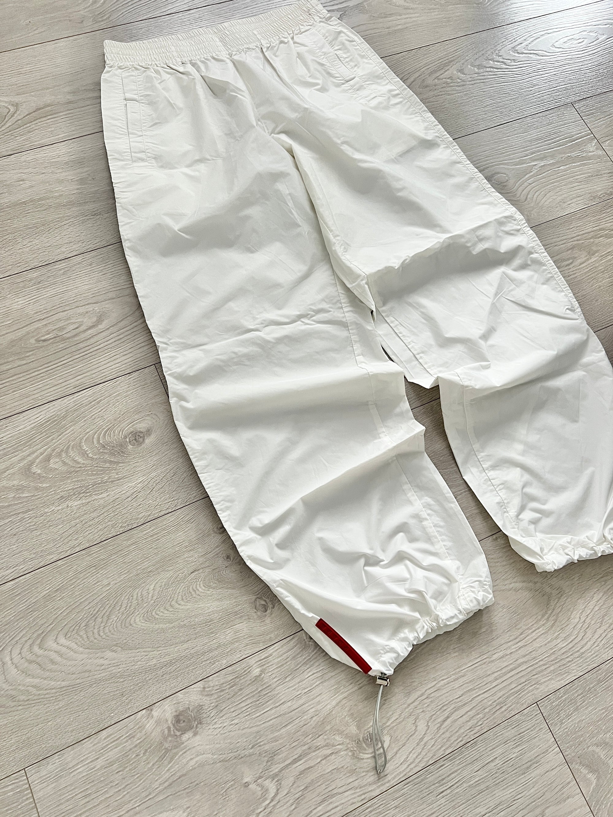 Prada Sport SS2002 Technical Baggy Nylon Bungee Hem Red Tab Pants - Size M