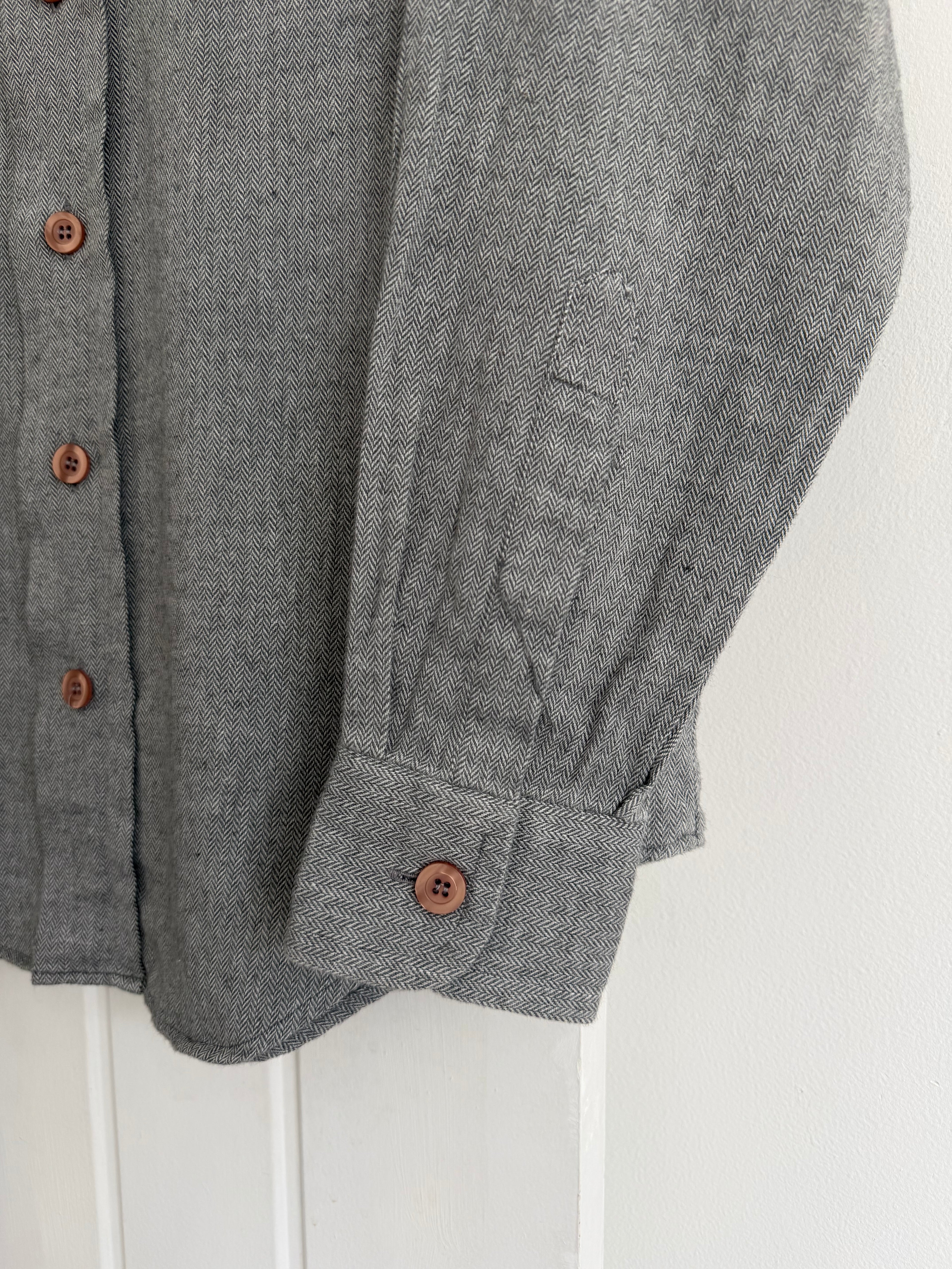 Emporio Armani 1990s Oversized Button Herringbone Cotton Viscose Shirt Grey - Size S