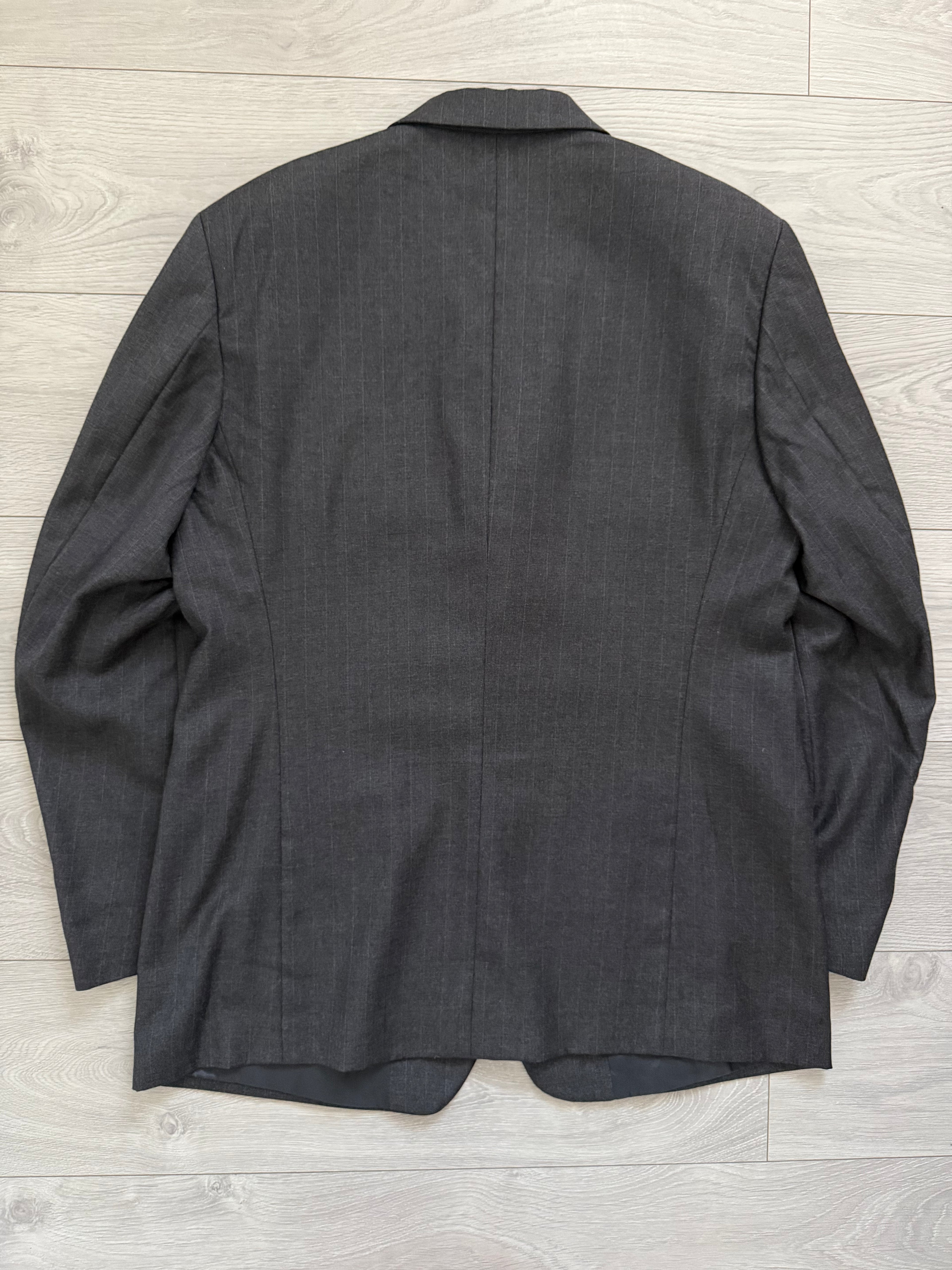 Emporio Armani 1990s 3B Double Pleat Pinstripe Grey Wool Suit - Size XL Jacket / 36" Waist