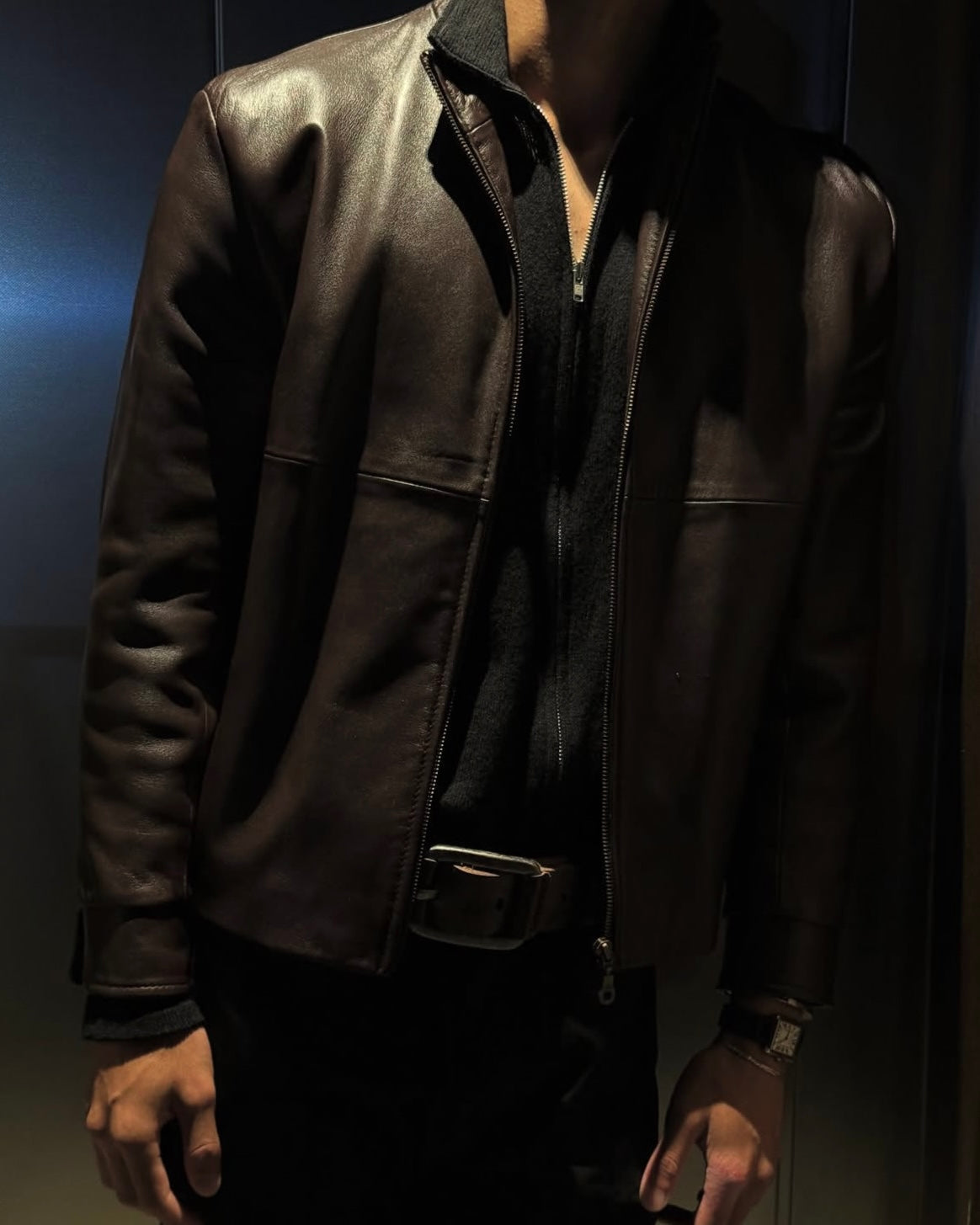 Vintage Brown Panelled Leather Jacket Made in England - Size S