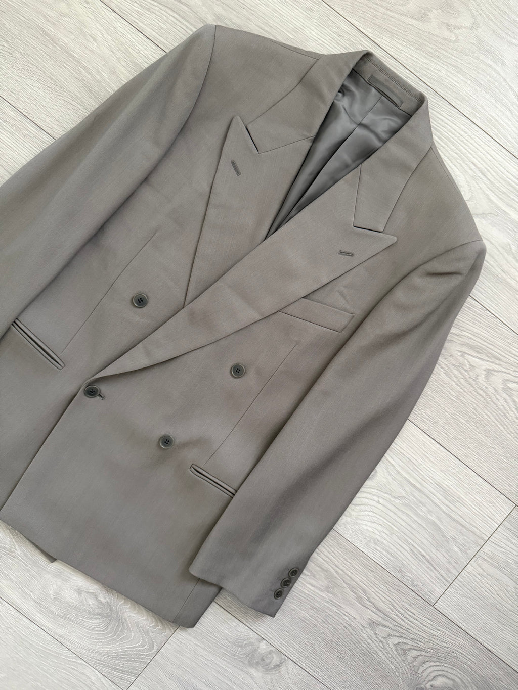 Emporio Armani 1990s Peaked Lapel Double Breasted Taupe Sports Jacket Blazer - Size S