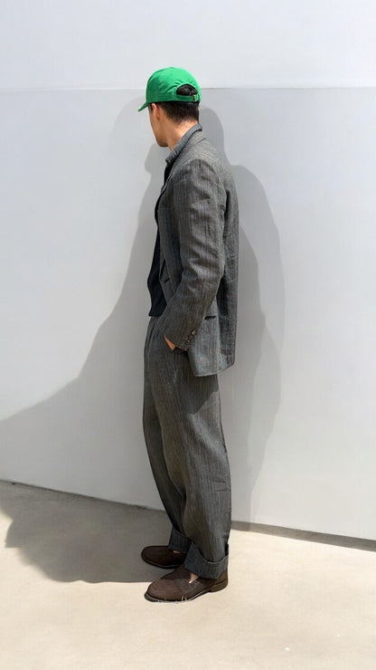 Comme Des Garcons Homme 1990s Linen Pleated Striped Suit - Size M Jacket / 30" Waist