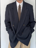 Armani Mani 1980s Peaked Lapel Double Breasted Herringbone Wool Sport Jacket Blazer - Size XXL