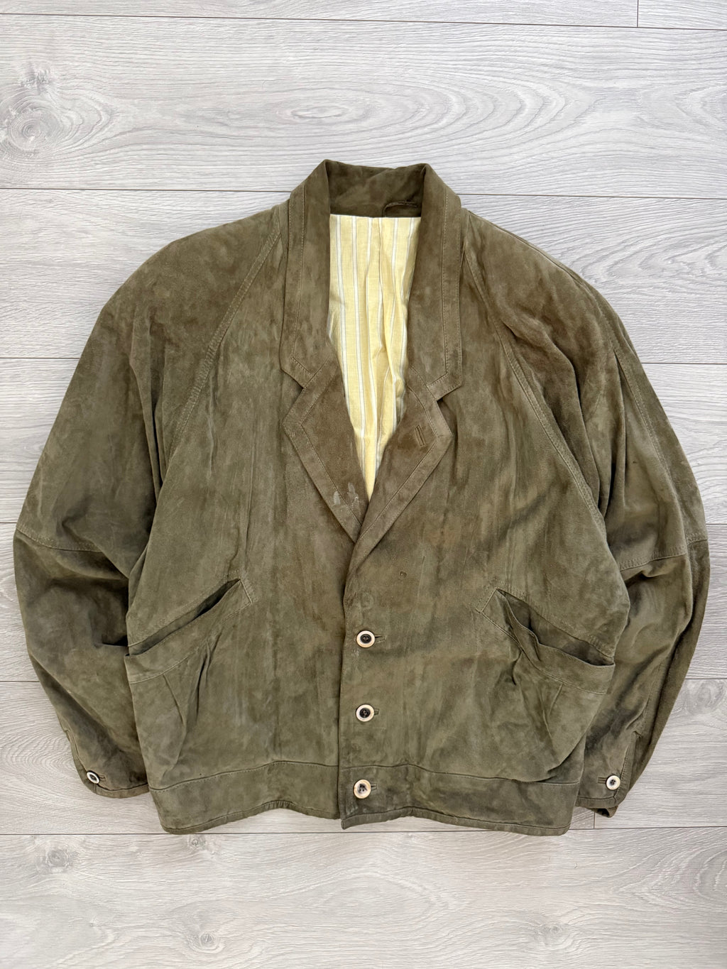Hugo Boss 1980s Olive Suede Tailored Blouson Jacket - Size XL