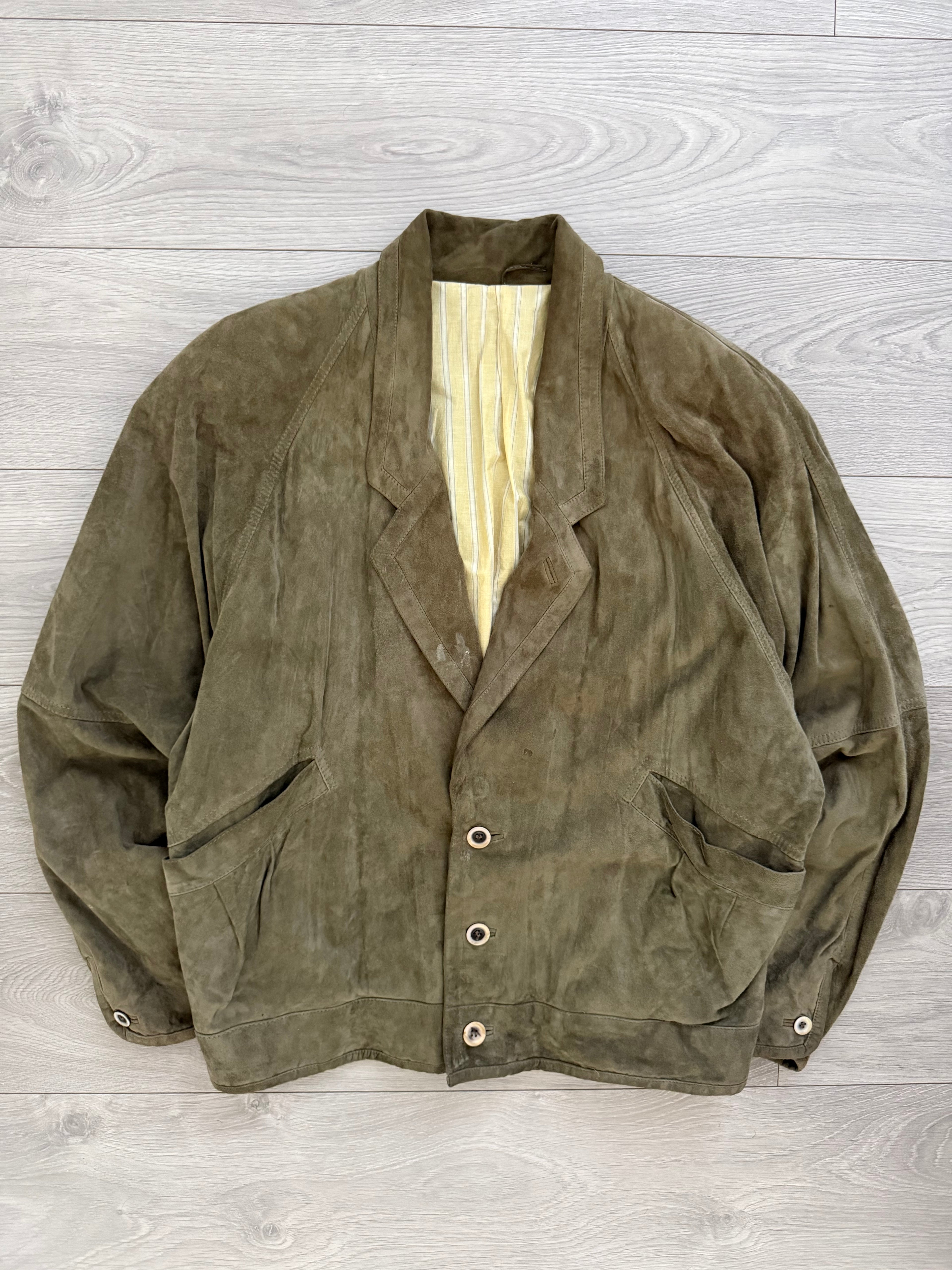 Hugo Boss 1980s Olive Suede Tailored Blouson Jacket - Size XL