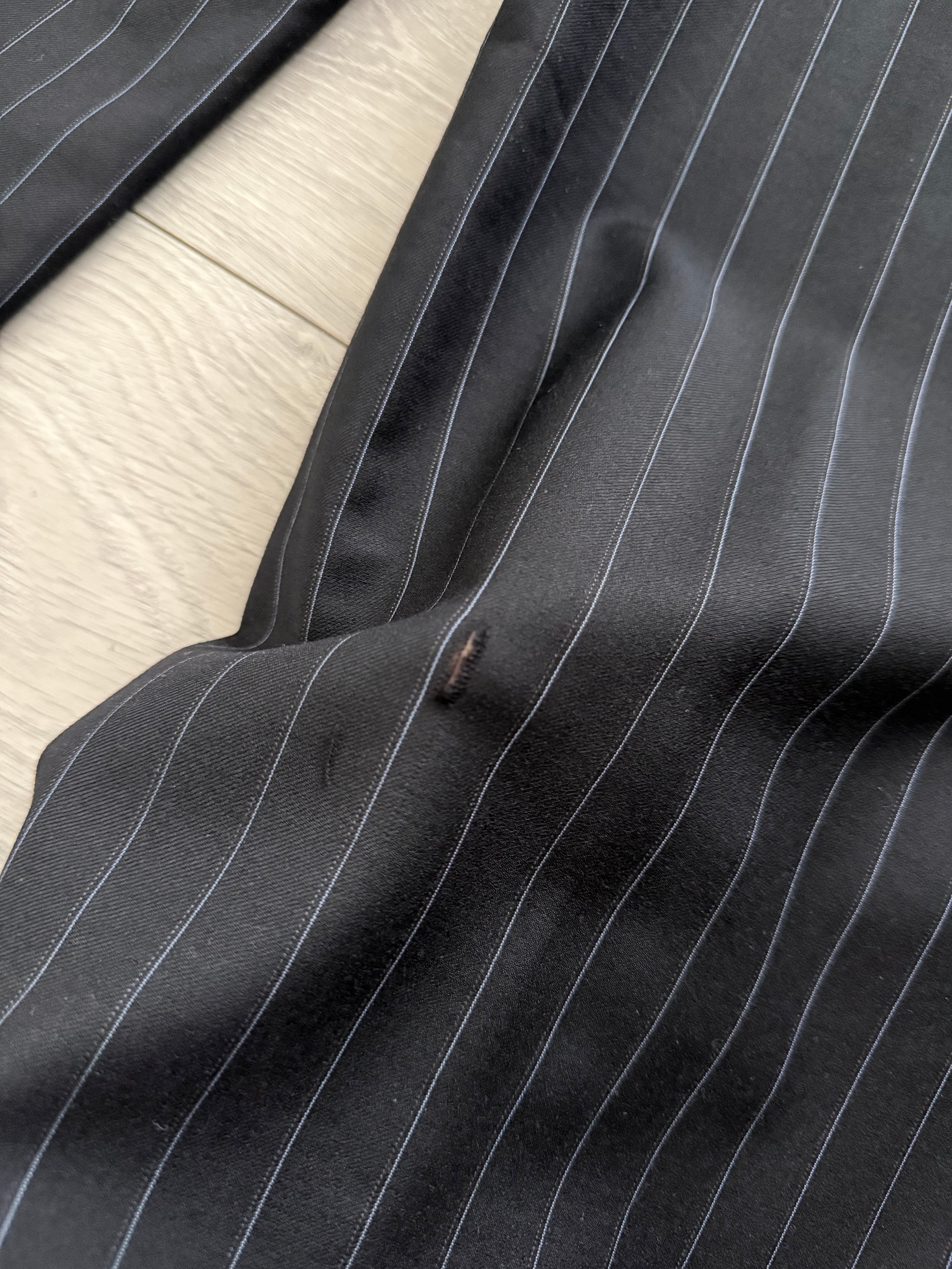 Versace 1980s Peak Lapel Double Breasted Triple Pleated Wool Striped Suit - Size L Jacket / 33" Waist