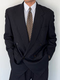 Versace 1980s Notch Lapel Double Breasted Wool Pleated Black Textured Suit - Size M Jacket / 30" Waist