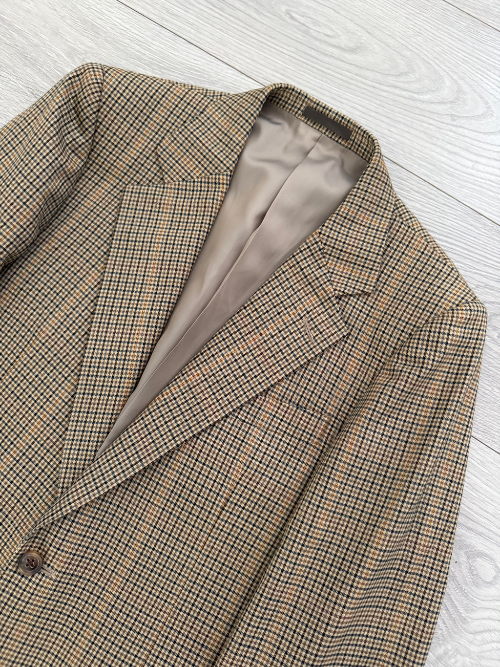 Burberry 1990s 2B Wool Multi-Pattern Tan Sports Jacket Blazer - Size S