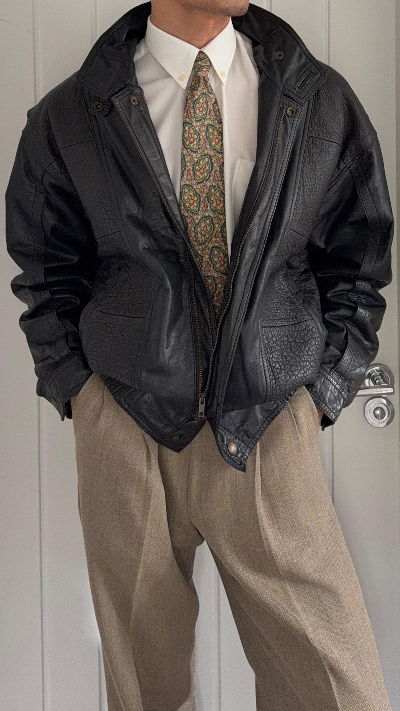 Valentino 1980s Panelled Leather Bomber Jacket - Size M