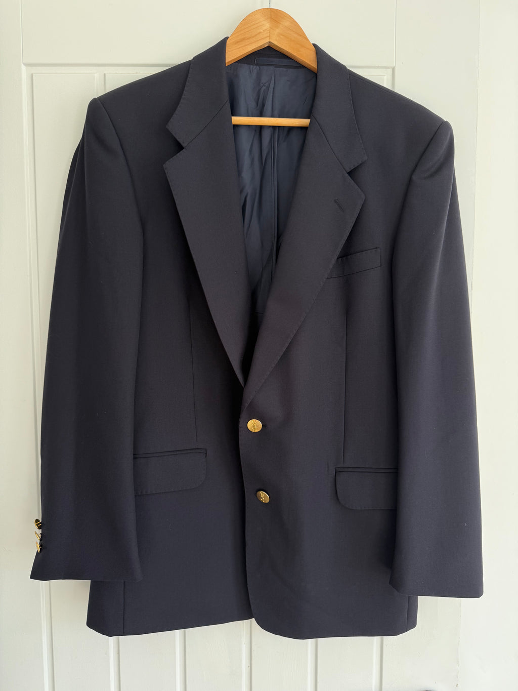 Yves Saint Laurent 1980s Metal Button 2B Wool Sport Jacket Blazer Navy Blue - Size M