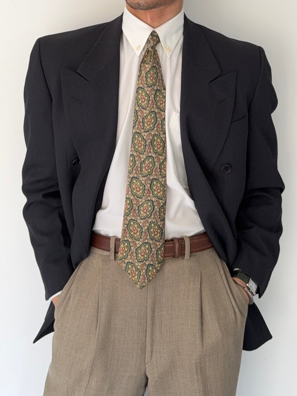 Valentino 1980s Double Breasted Peaked Lapel Wool Sports Blazer Jacket - Size S