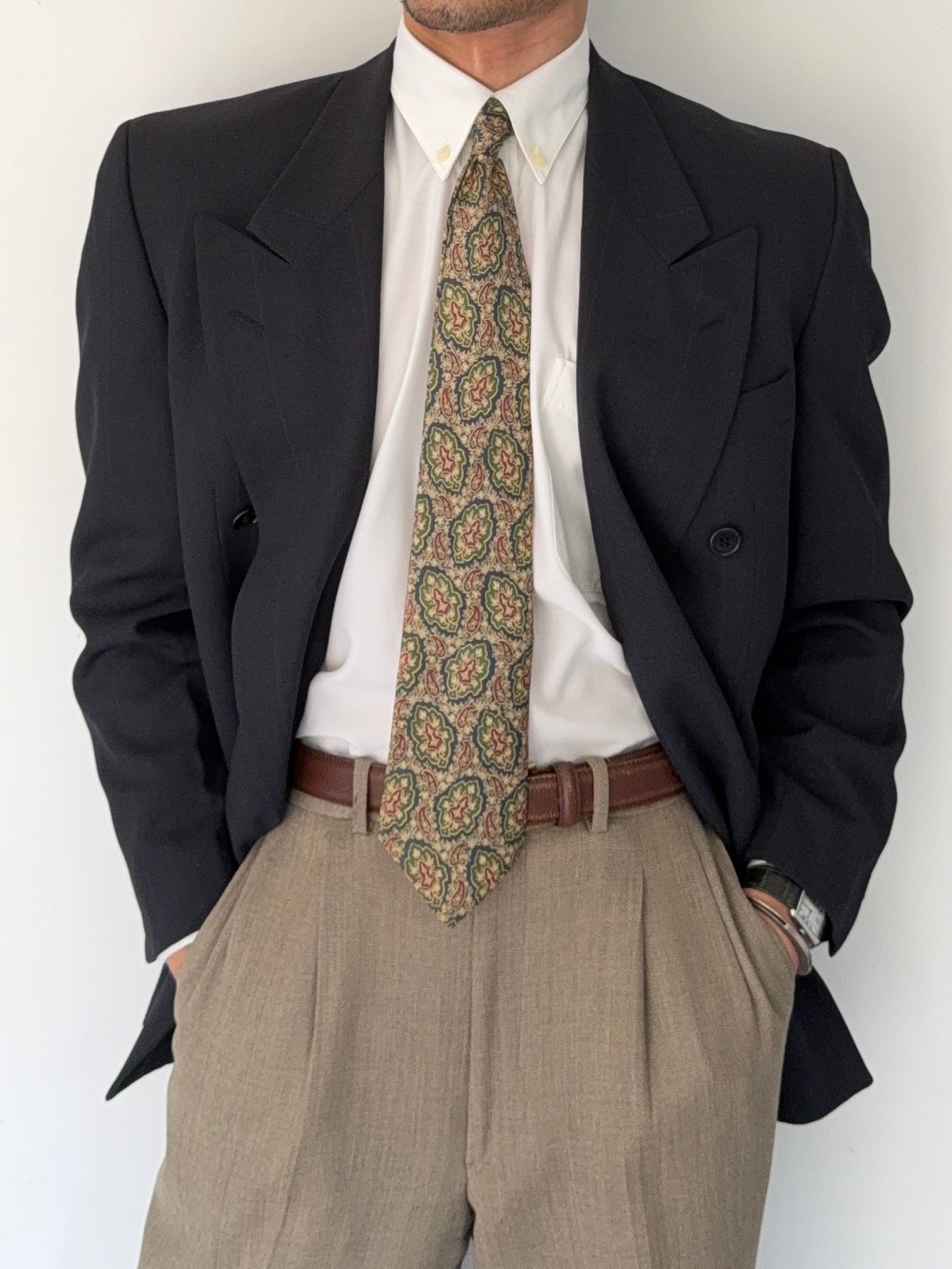 Valentino 1980s Double Breasted Peaked Lapel Wool Sports Blazer Jacket - Size S