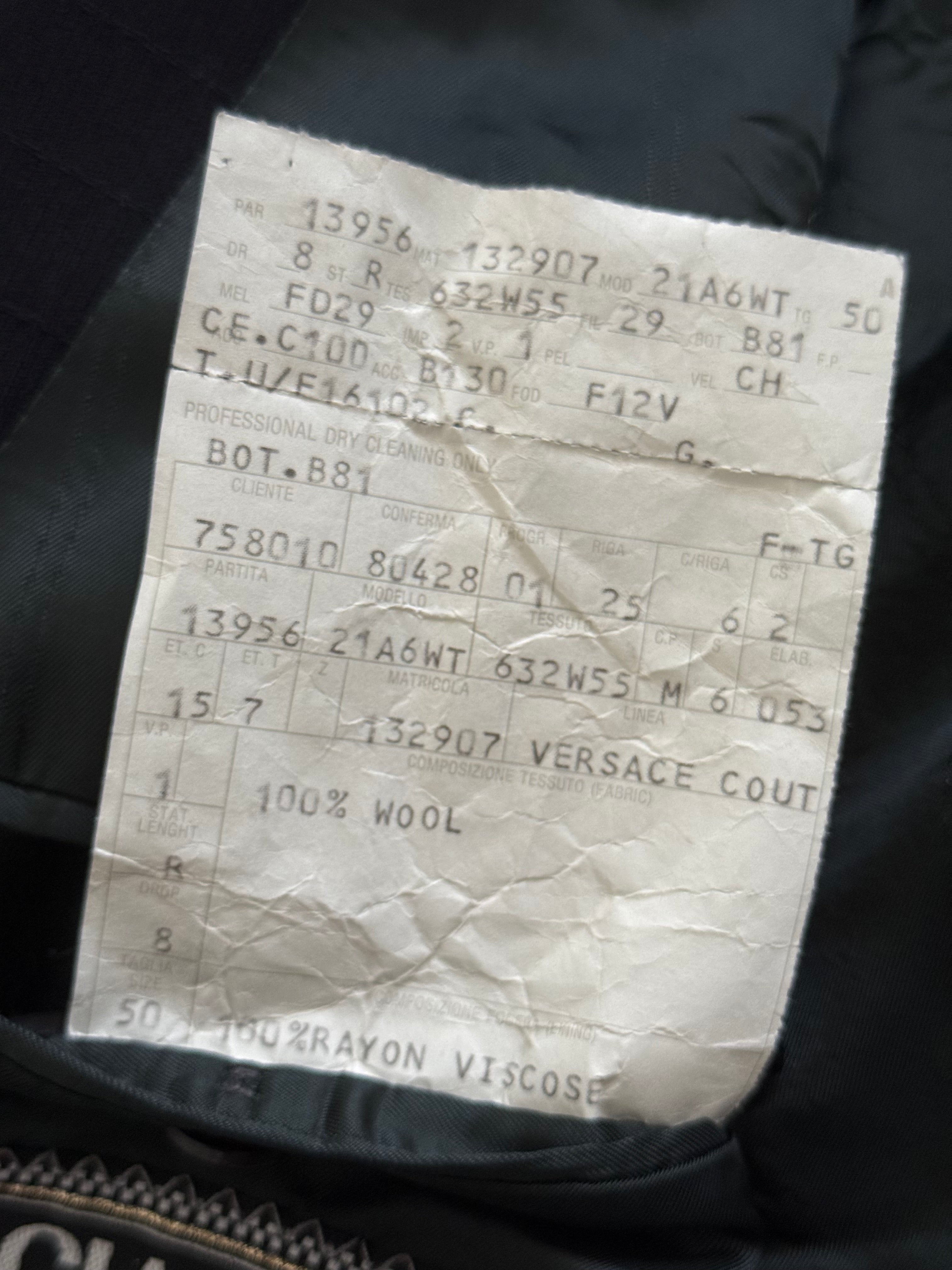 Versace 1980s Notch Lapel Double Breasted Wool Pleated Black Textured Suit - Size M Jacket / 30" Waist