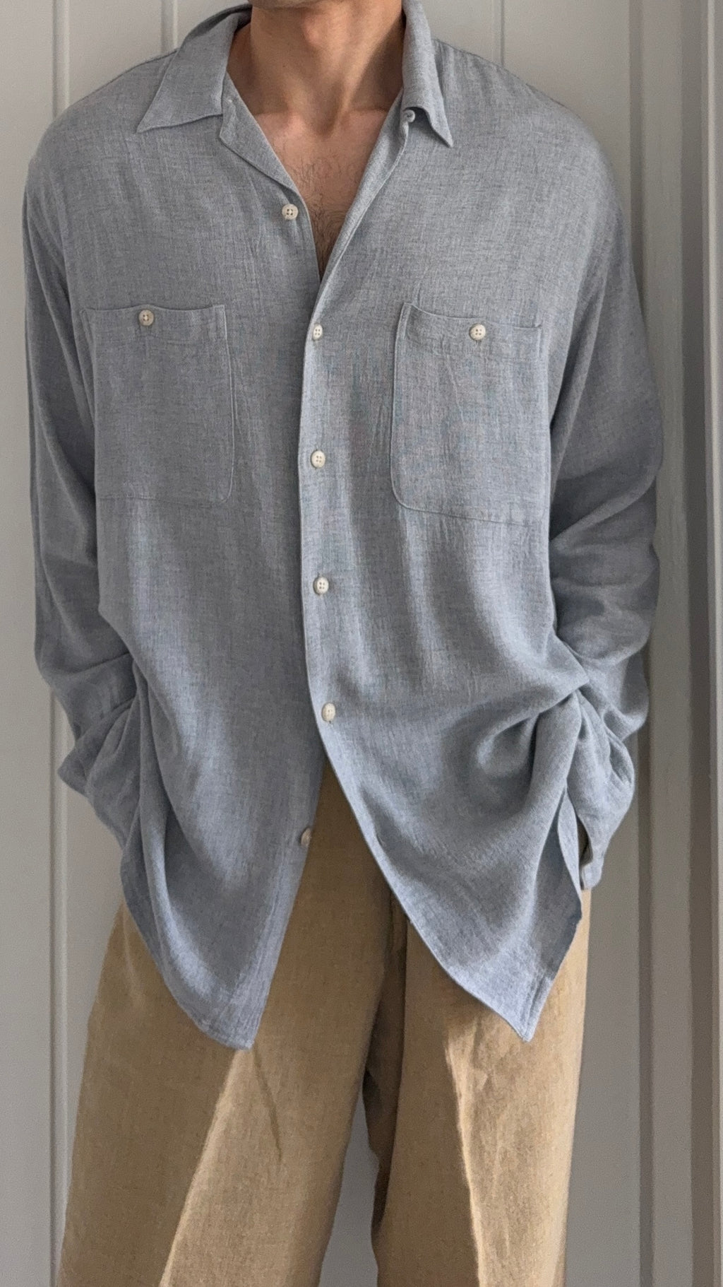 Saks Fifth Avenue 1990s Italian Fabric Relaxed Rayon Shirt - Size M