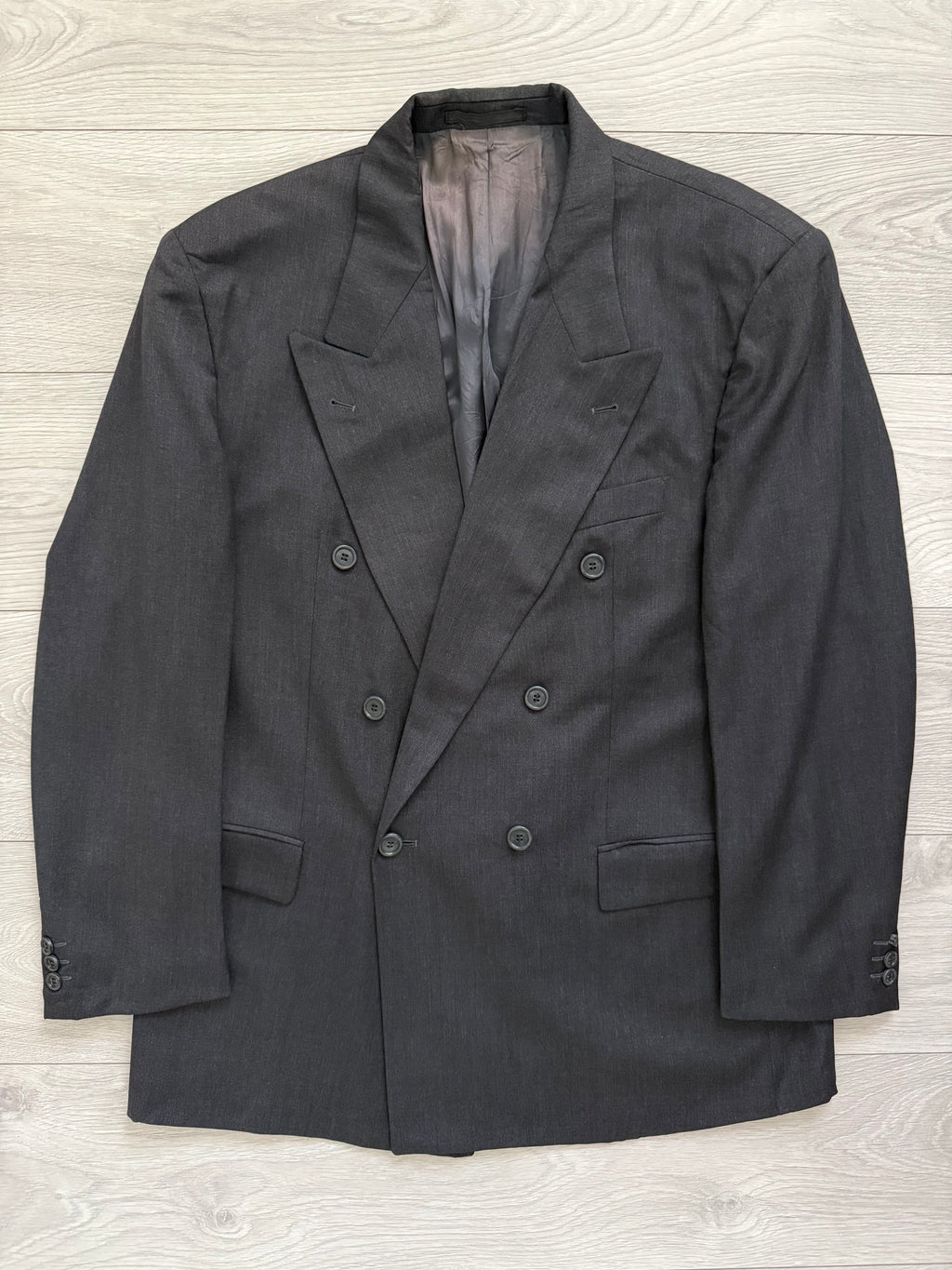 Hugo Boss 1980s 'Mitford' Grey Peaked Lapel Double Breasted Wool Sports Jacket Blazer - Size XL