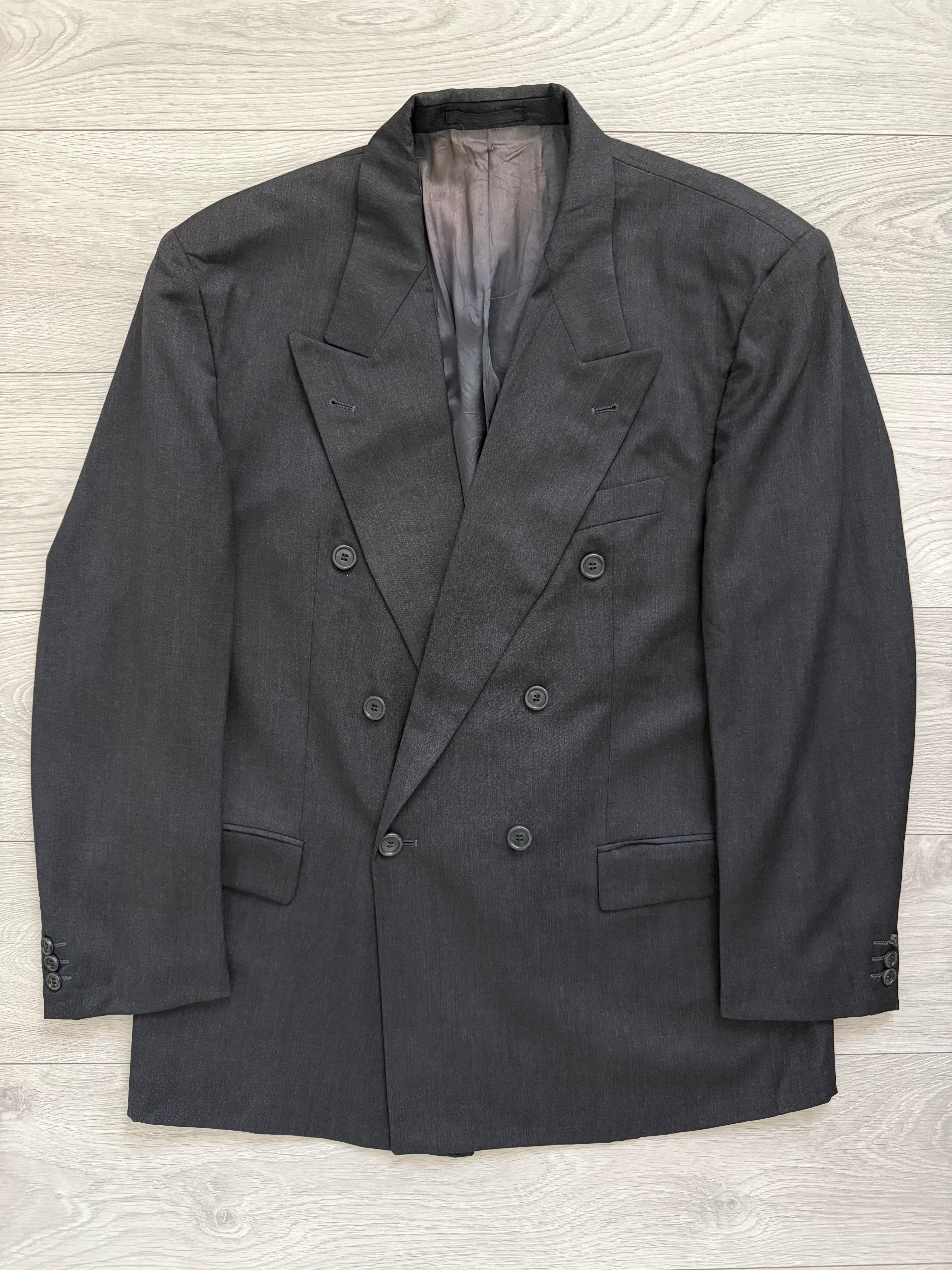 Hugo Boss 1980s 'Mitford' Grey Peaked Lapel Double Breasted Wool Sports Jacket Blazer - Size XL