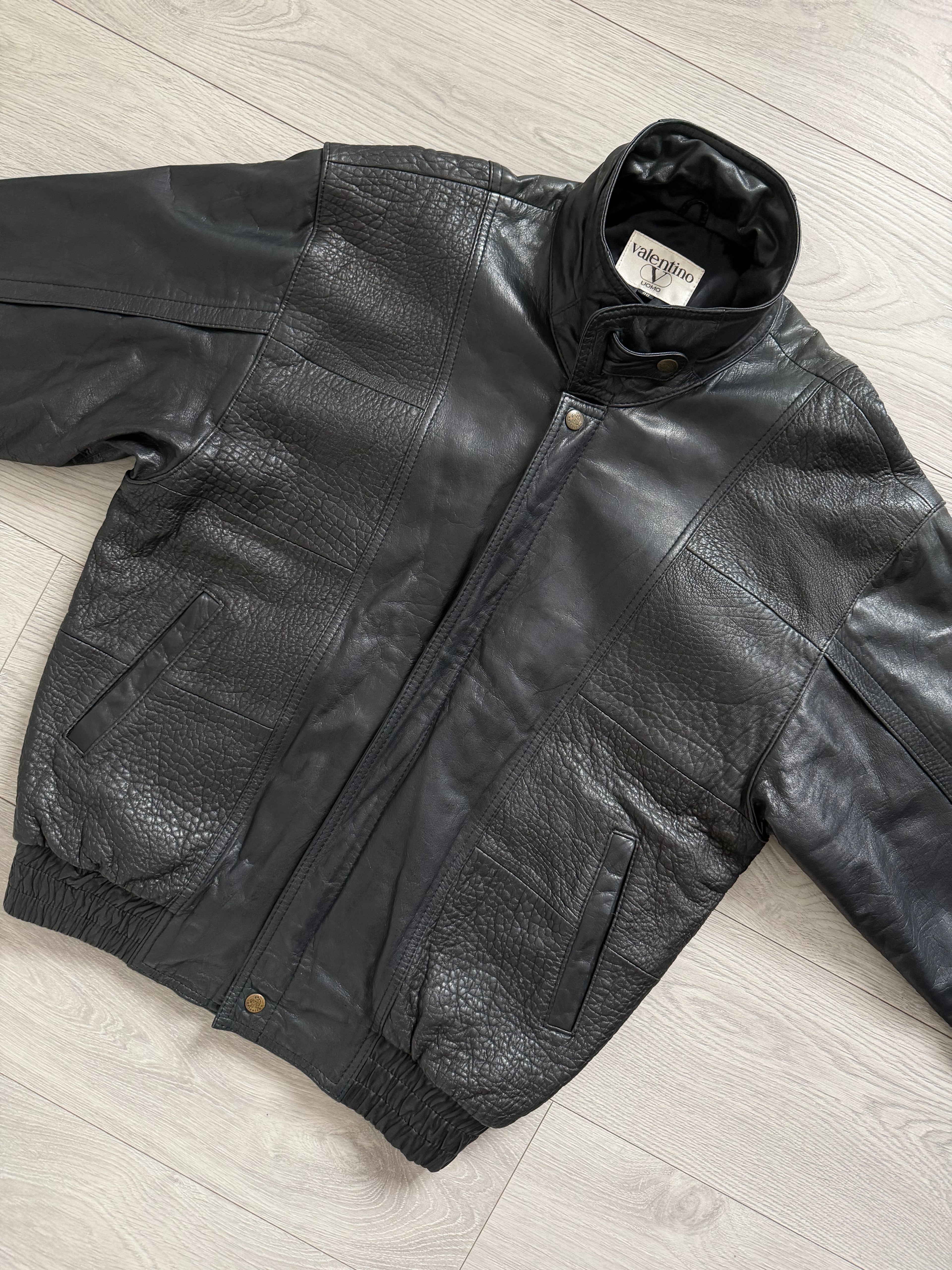 Valentino 1980s Panelled Leather Bomber Jacket - Size M