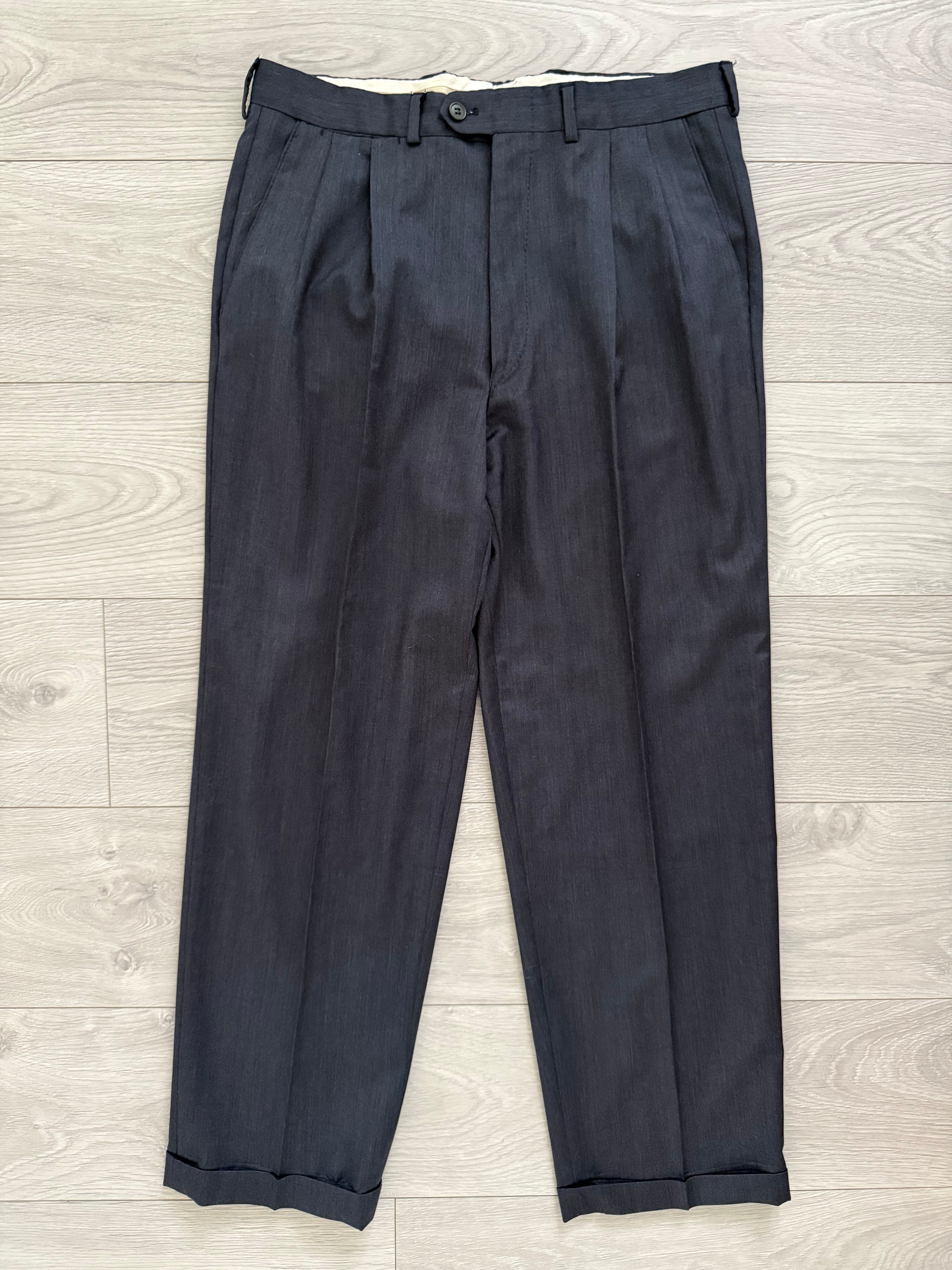 Missoni 1980s Peaked Lapel Double Breasted Pleated Wool Grey Suit - Size S Jacket / 32" Waist