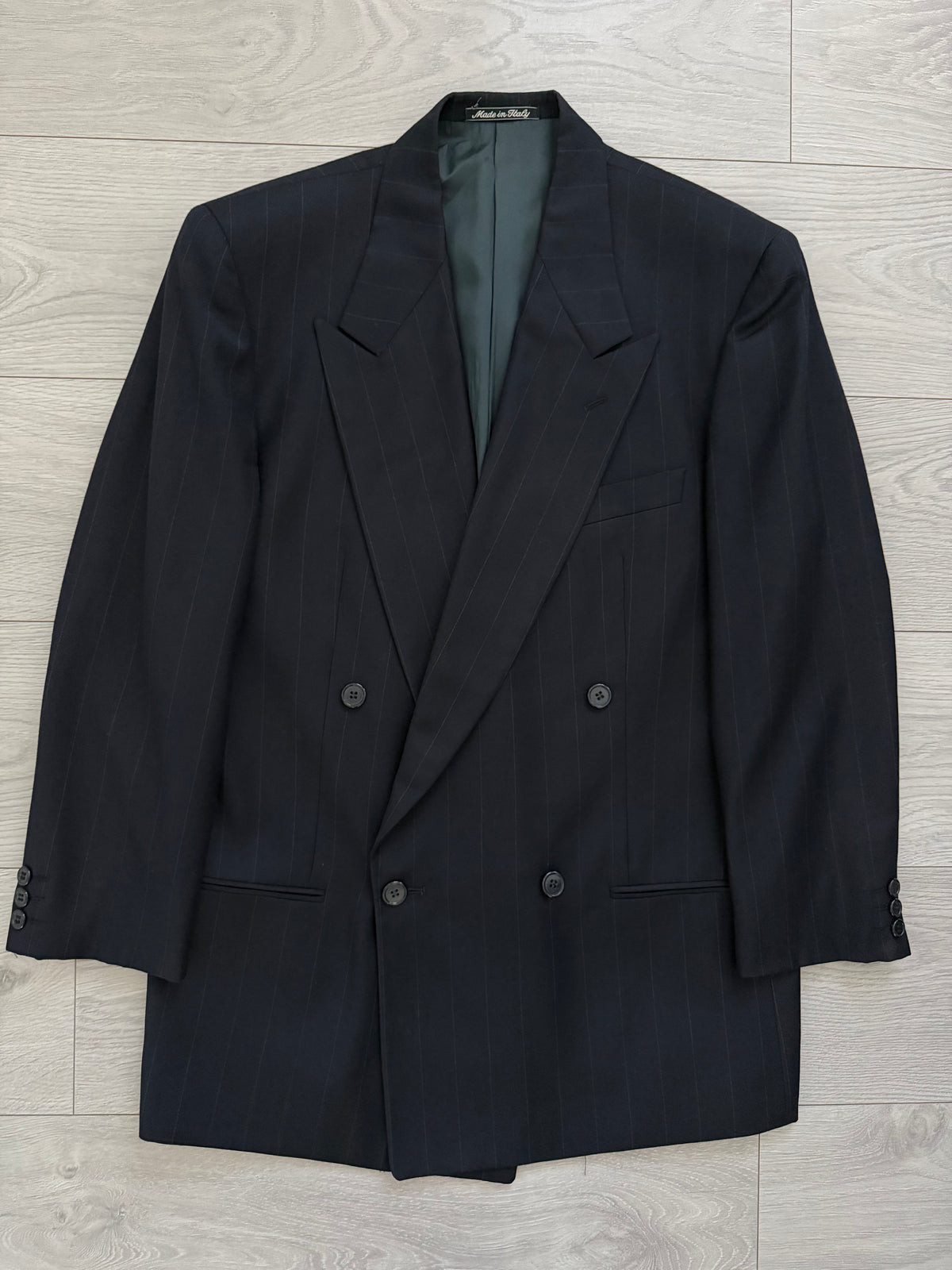 Giorgio Armani 1980s Peaked Lapel Double Breasted Navy Wool Sport Jacket Blazer - Size M