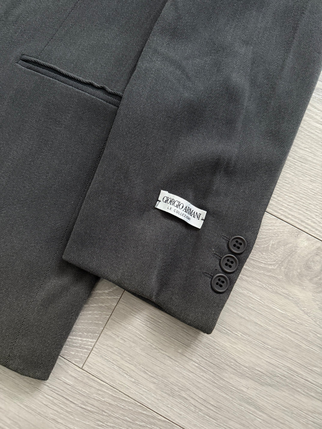 Giorgio Armani 1980s Double Breasted Pleated Wool Suit Steel Charcoal New - Size L Jacket / 32" Waist