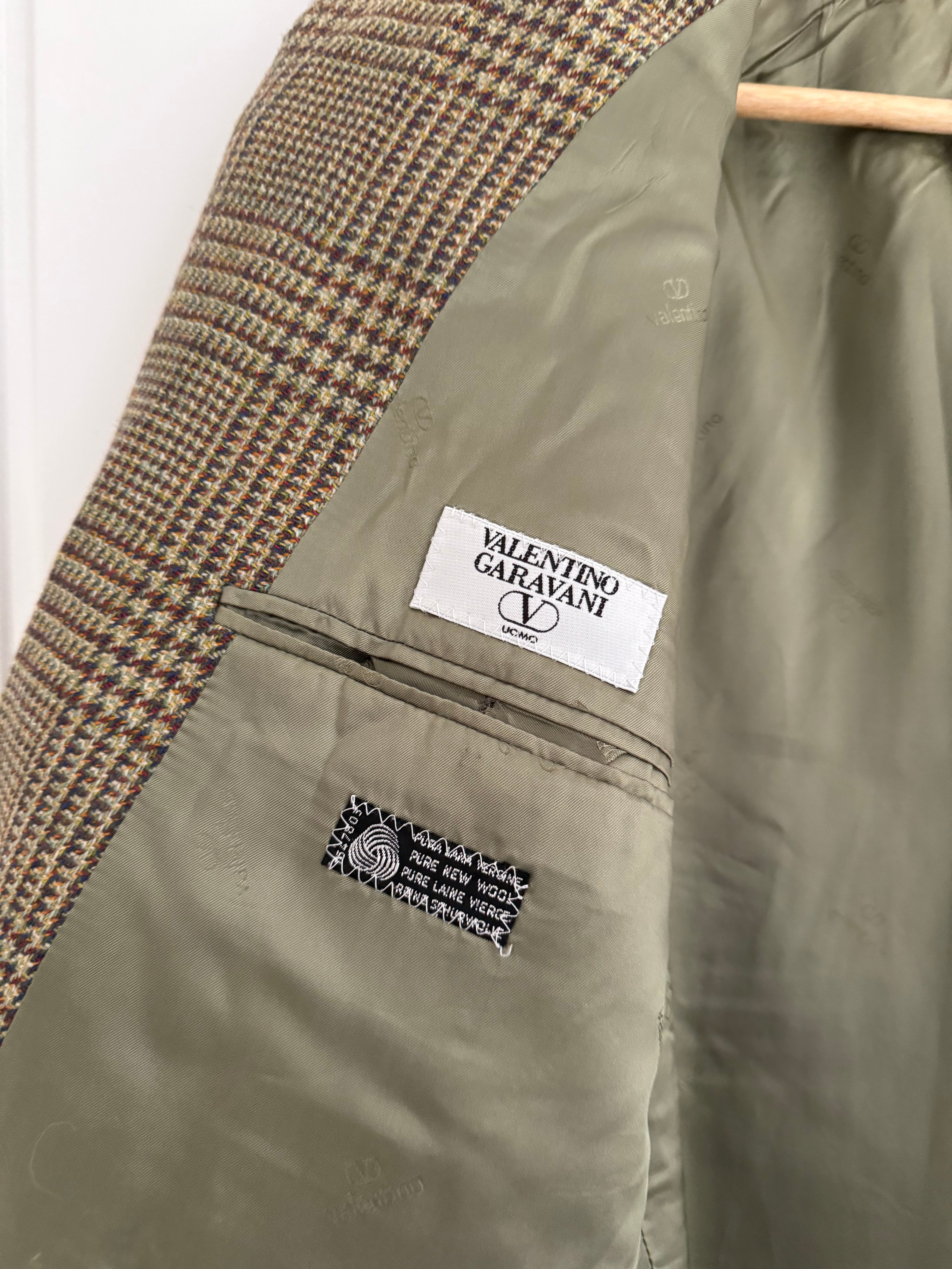 Valentino 1980s Peaked Lapel Double Breasted Textured Wool Sports Blazer Jacket - Size L