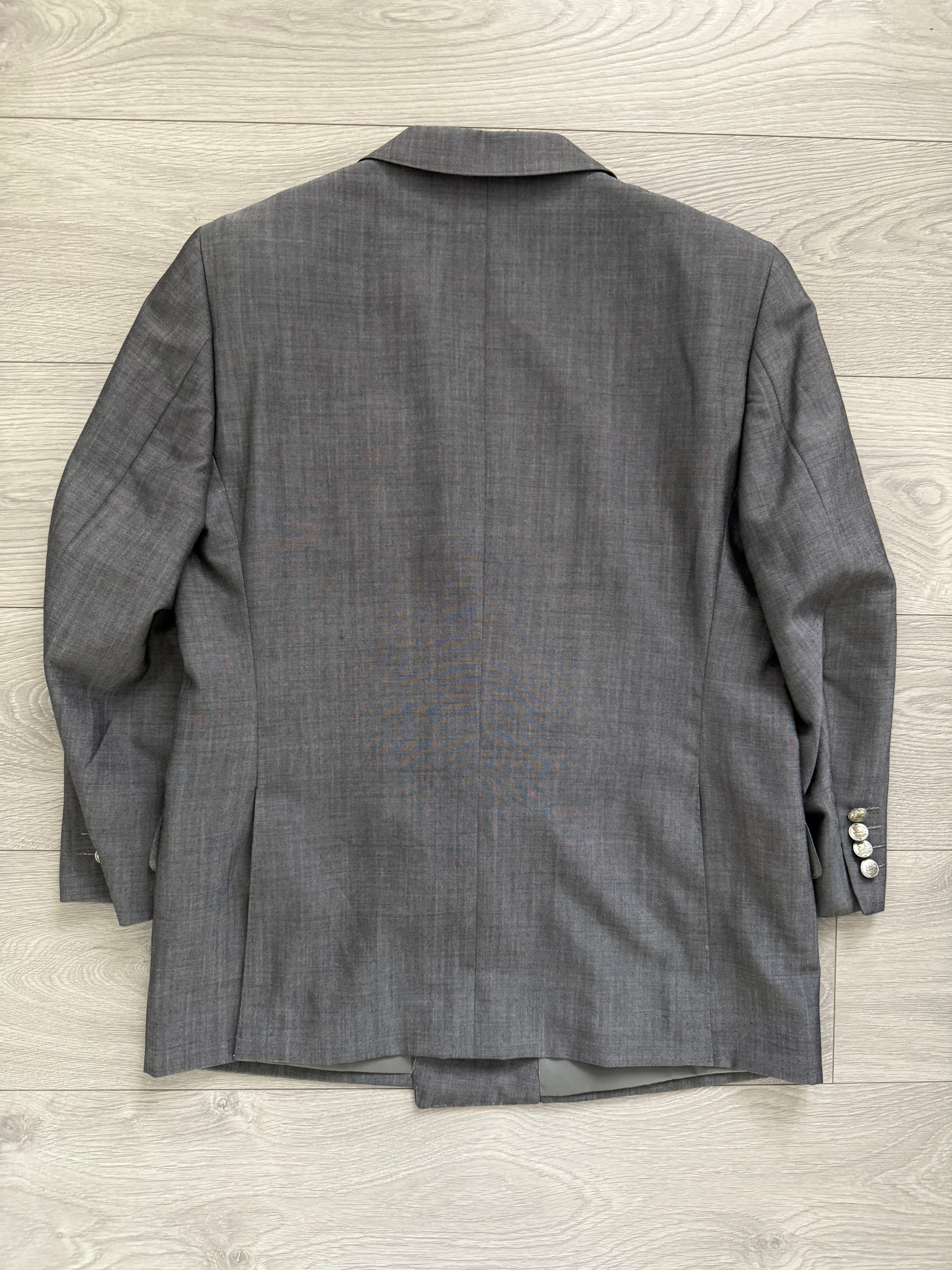 Burberry 1980s Peaked Lapel Double Breasted Pleated Wool Suit Grey - Size S Jacket / 32" Waist