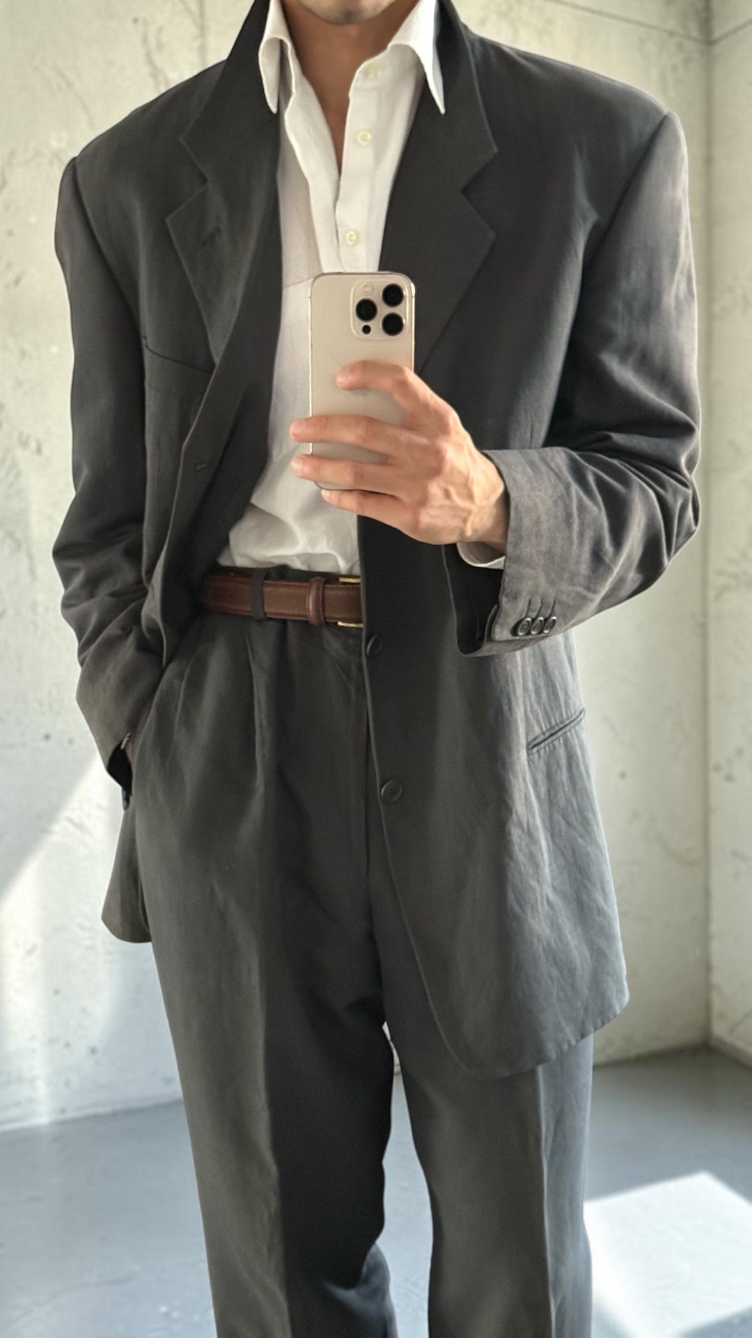 Giorgio Armani 1980s 3B Linen Blend Suit Charcoal - Size XXL Jacket / 36" Waist