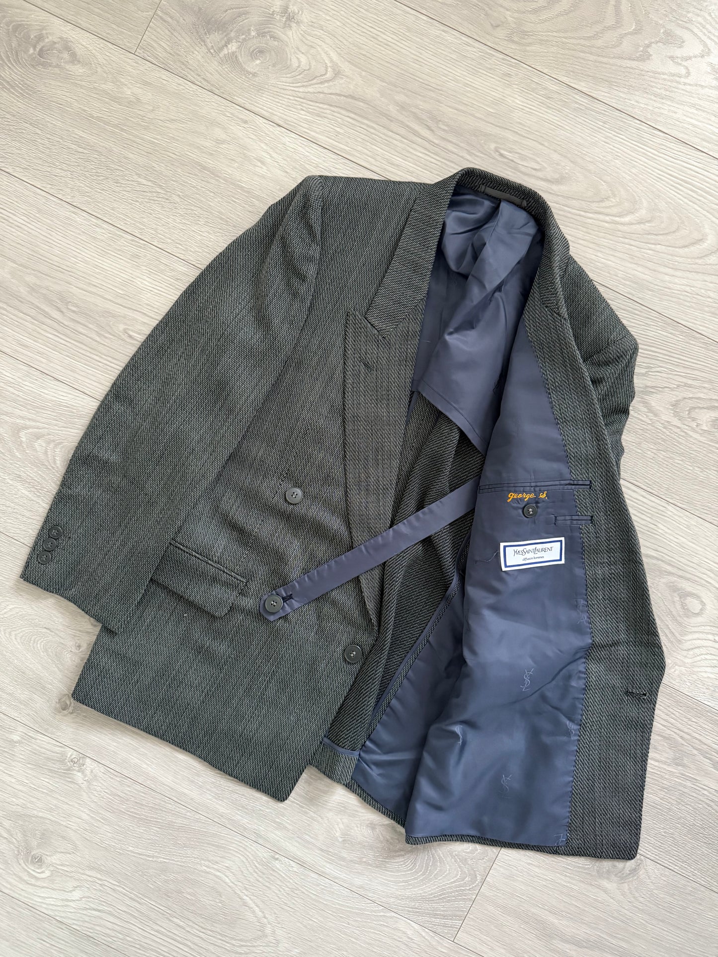 Yves Saint Laurent 1990s Double-Breasted Pleated Wool Suit - Size S Jacket / 30"Waist