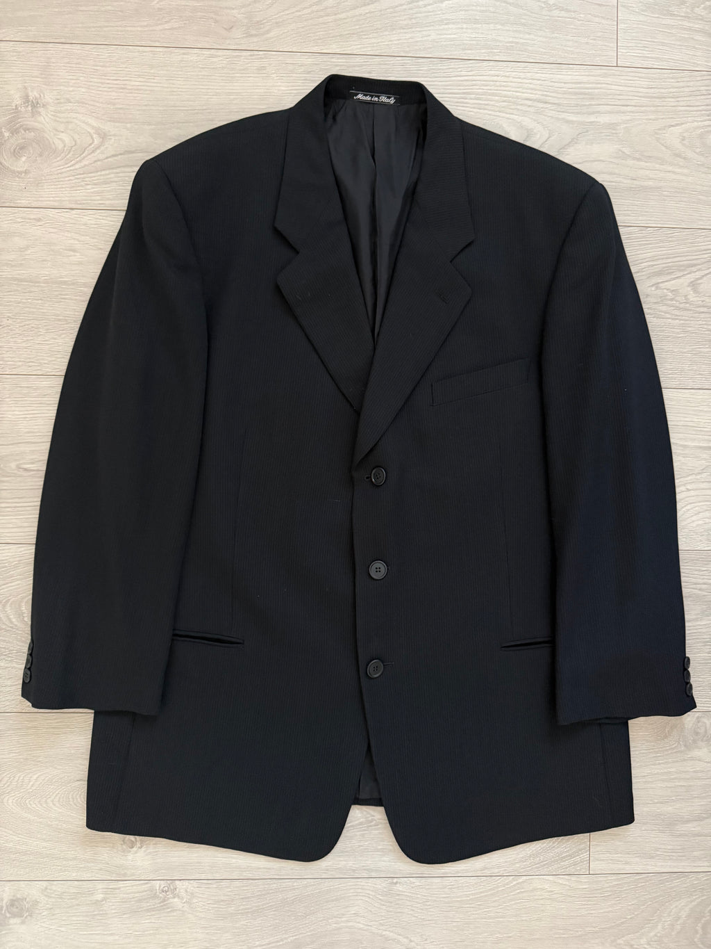 Giorgio Armani 1980s 3B Wool Ribbed Weave Navy Pleated Suit - Size XXL Jacket / 38" Waist