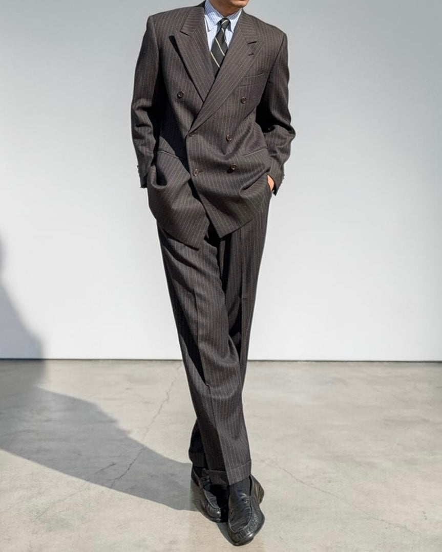 Valentino 1980s 6B Double Breasted Charcoal Wool Power Suit - Size M Jacket / 31" Waist