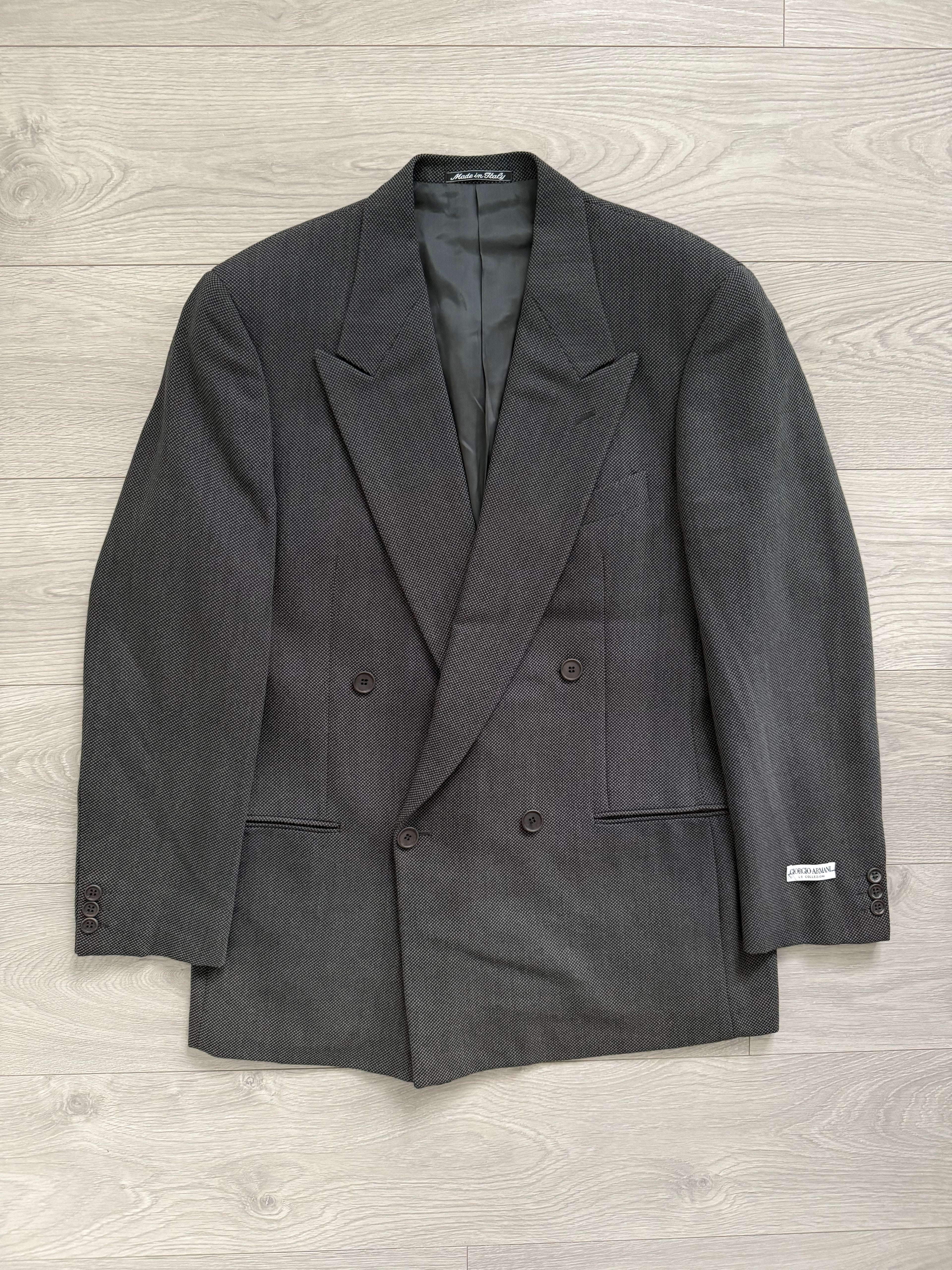 Giorgio Armani 1980s Double Breasted Pleated Wool Suit Grey New - Size L Jacket / 32" Waist