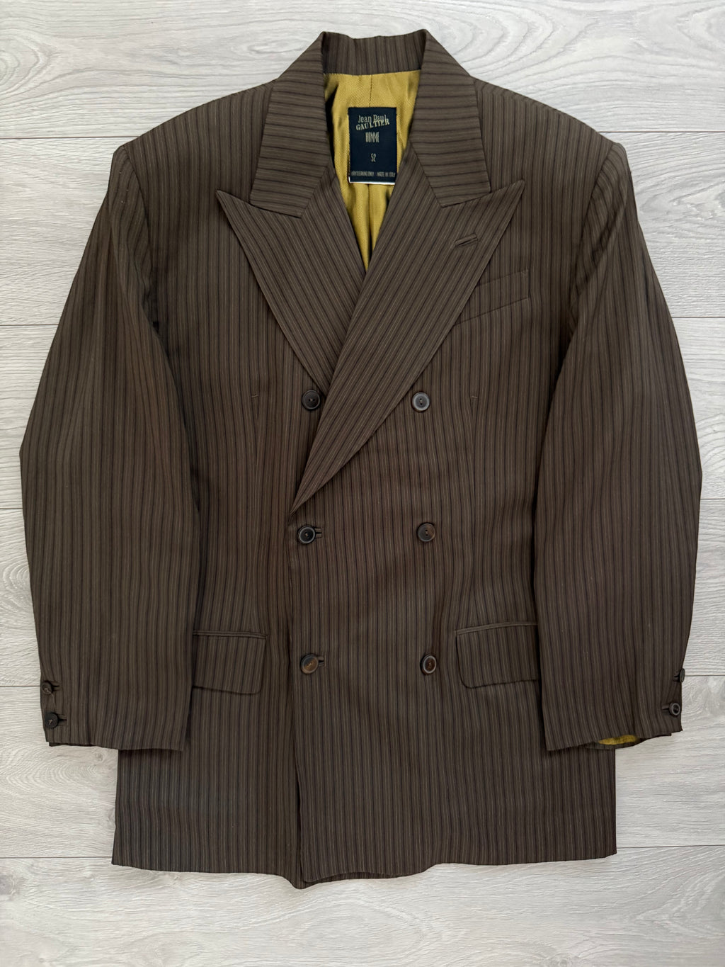 Jean Paul Gaultier 1990s Peaked Lapel Double Breasted Pleated Textured Suit - Size XL Jacket / 34" Waist