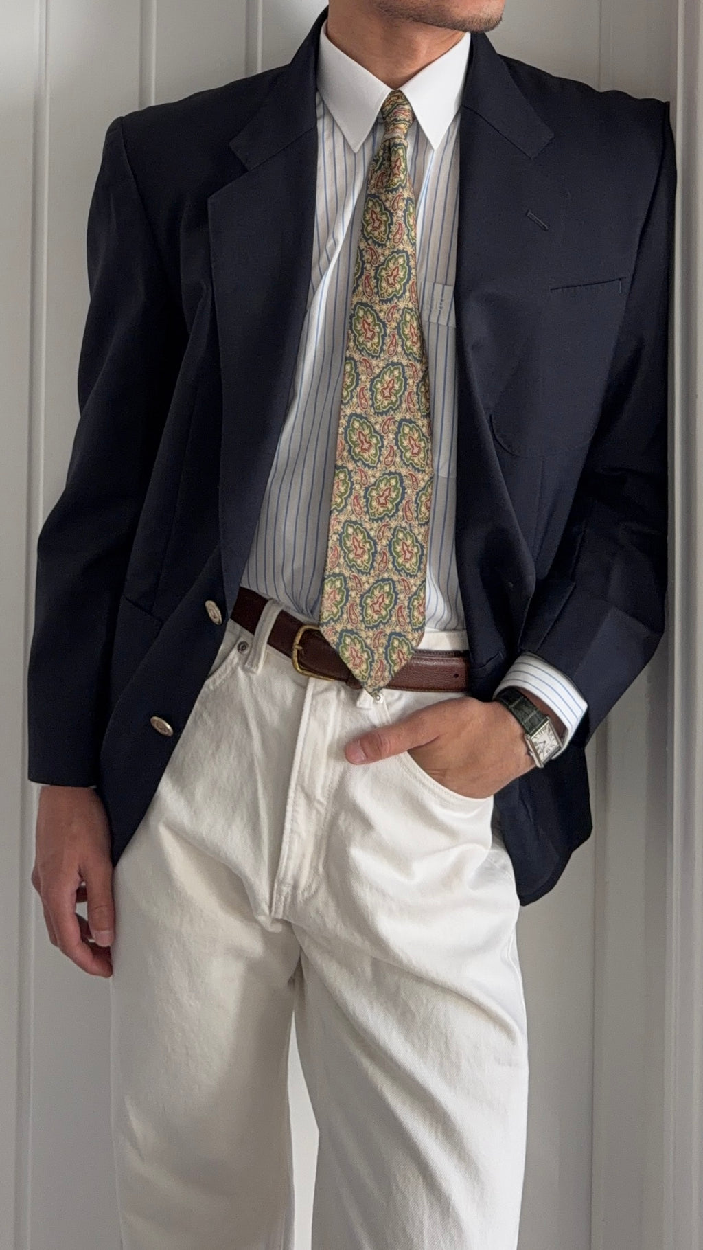 Dior 1980s 2B Metal Button Navy Wool Unlined Sport Jacket Blazer  - Size L