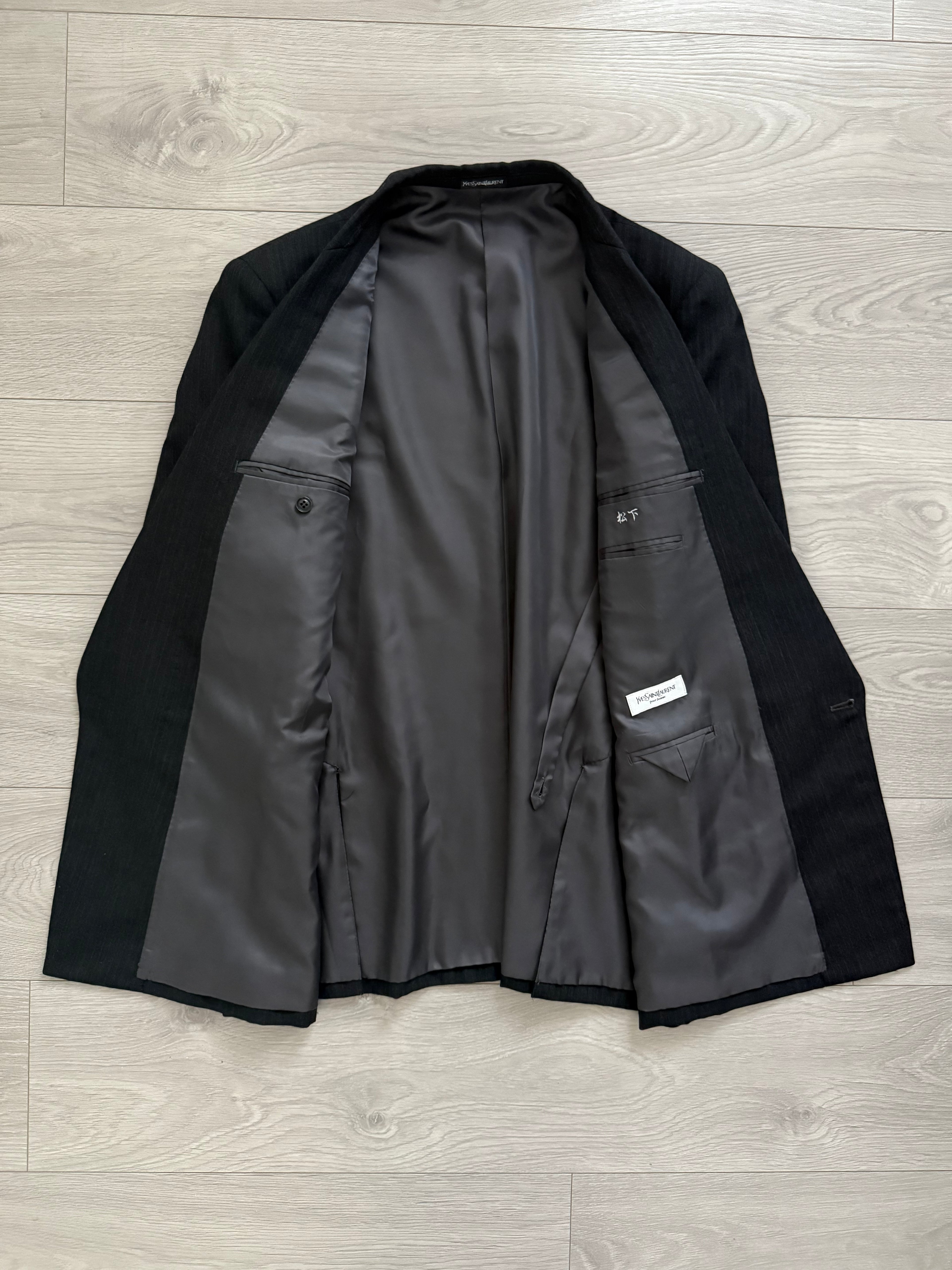 Yves Saint Laurent 1990s Double Breasted Pleated Wool Suit - Size XL Jacket / 36" Waist