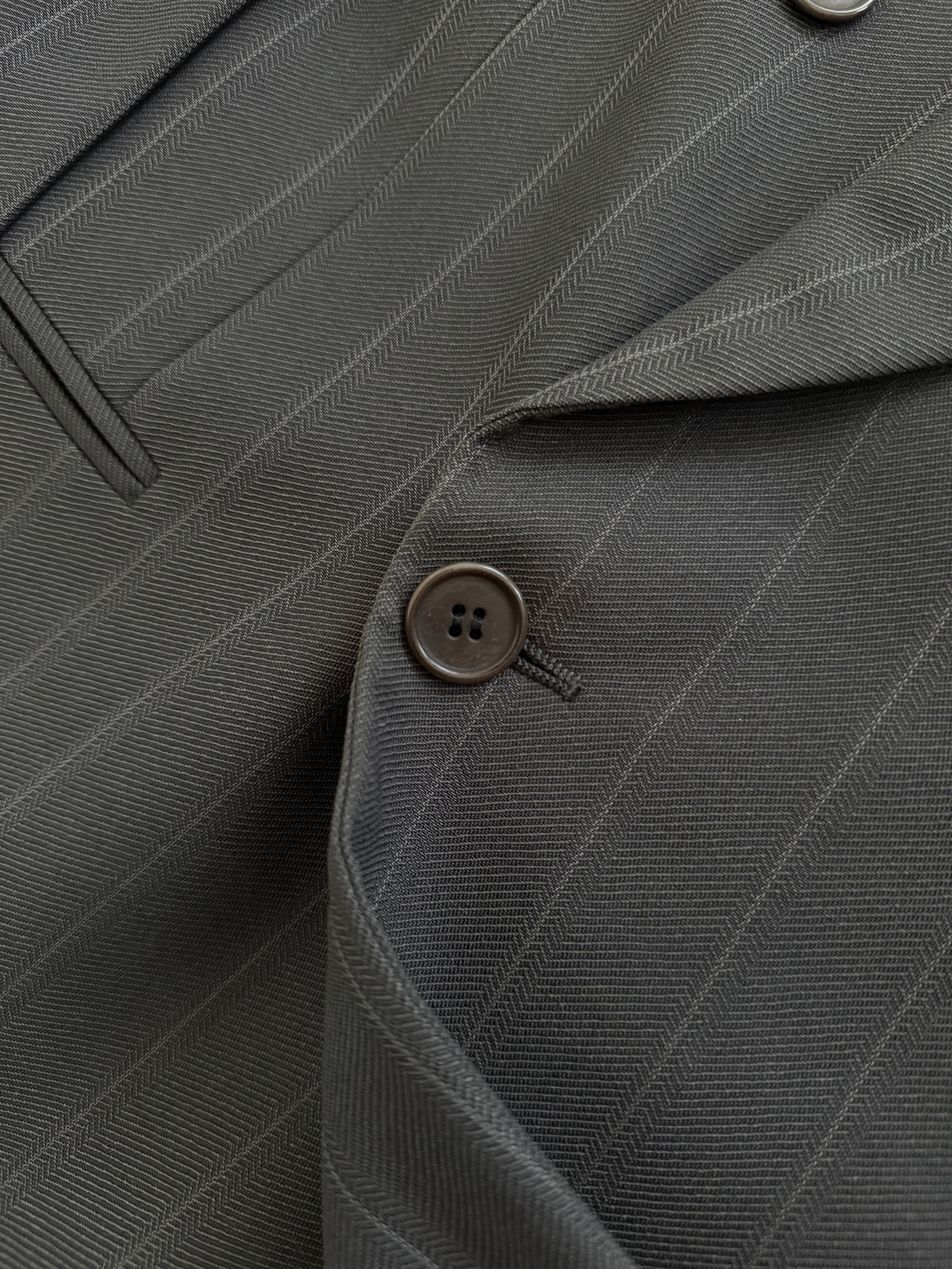 Giorgio Armani 1980s Peaked Lapel Double Breasted Striped Wool Pleated Suit - Size L Jacket / 34" Waist