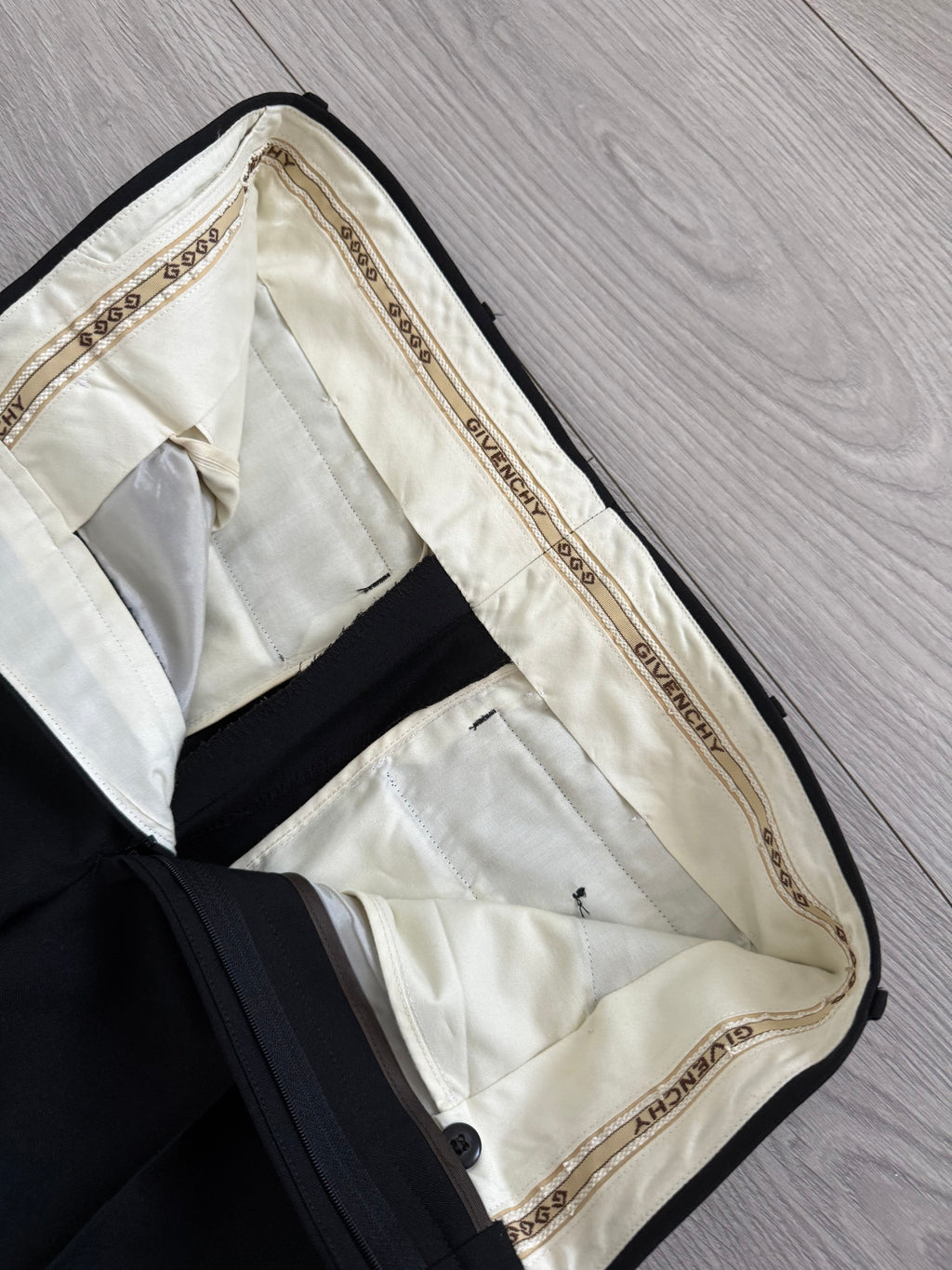Givenchy 1990s Peak Lapel Double Breasted Wool Black Suit - Size S Jacket / 28" Waist
