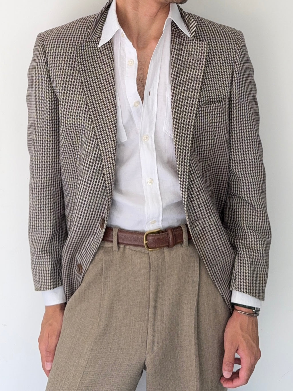 Burberry 1990s 2B Wool Silk Puppytooth Lightweight Partially Lined Sports Jacket Blazer - Size S