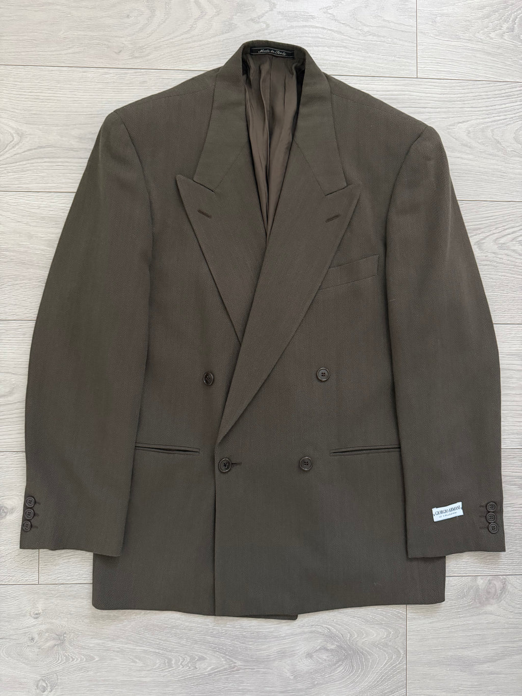 Giorgio Armani 1980s Peaked Lapel Double Breasted Brown Wool Sport Jacket Blazer - Size M