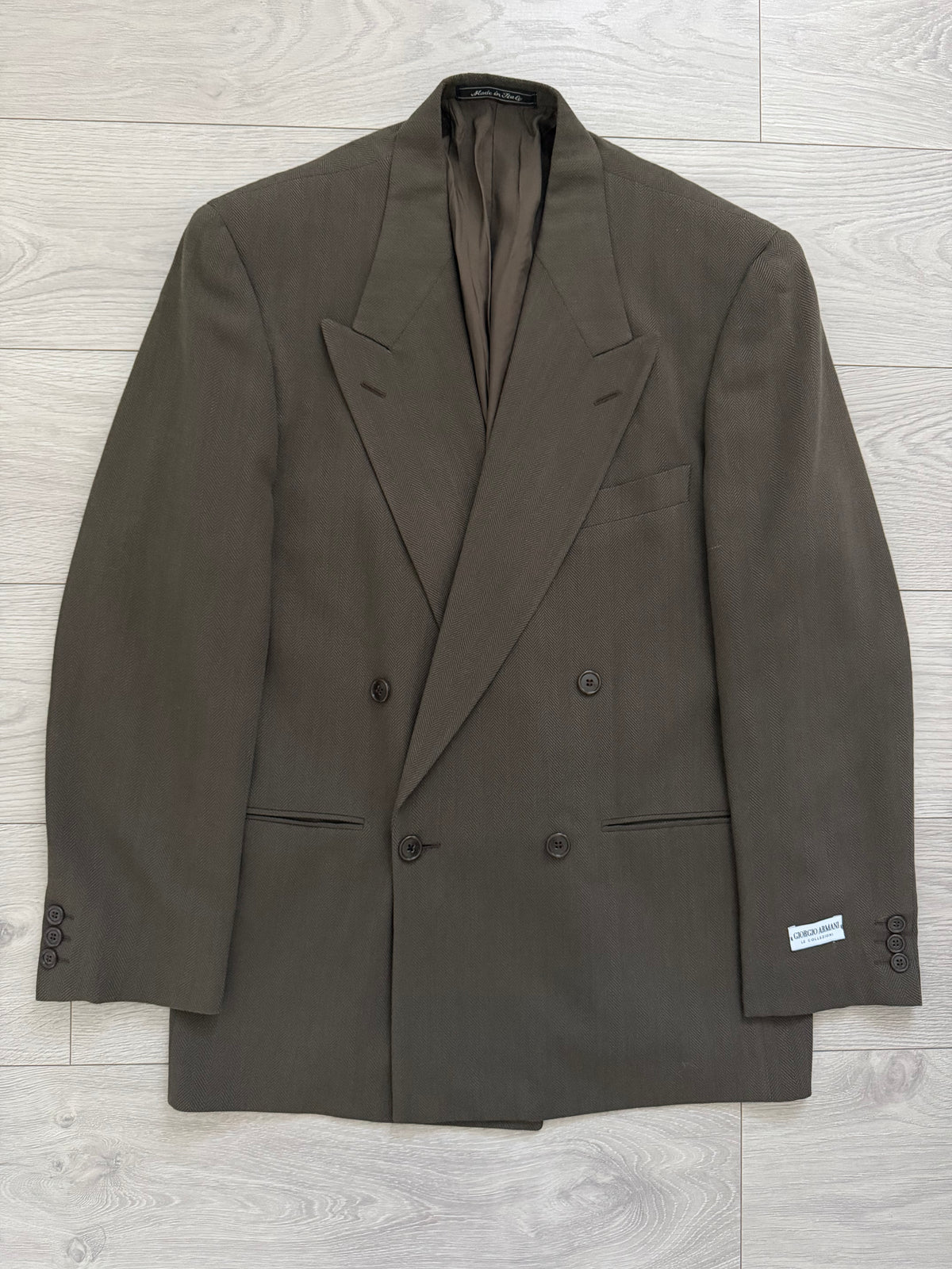 Giorgio Armani 1980s Peaked Lapel Double Breasted Brown Wool Sport Jacket Blazer - Size M