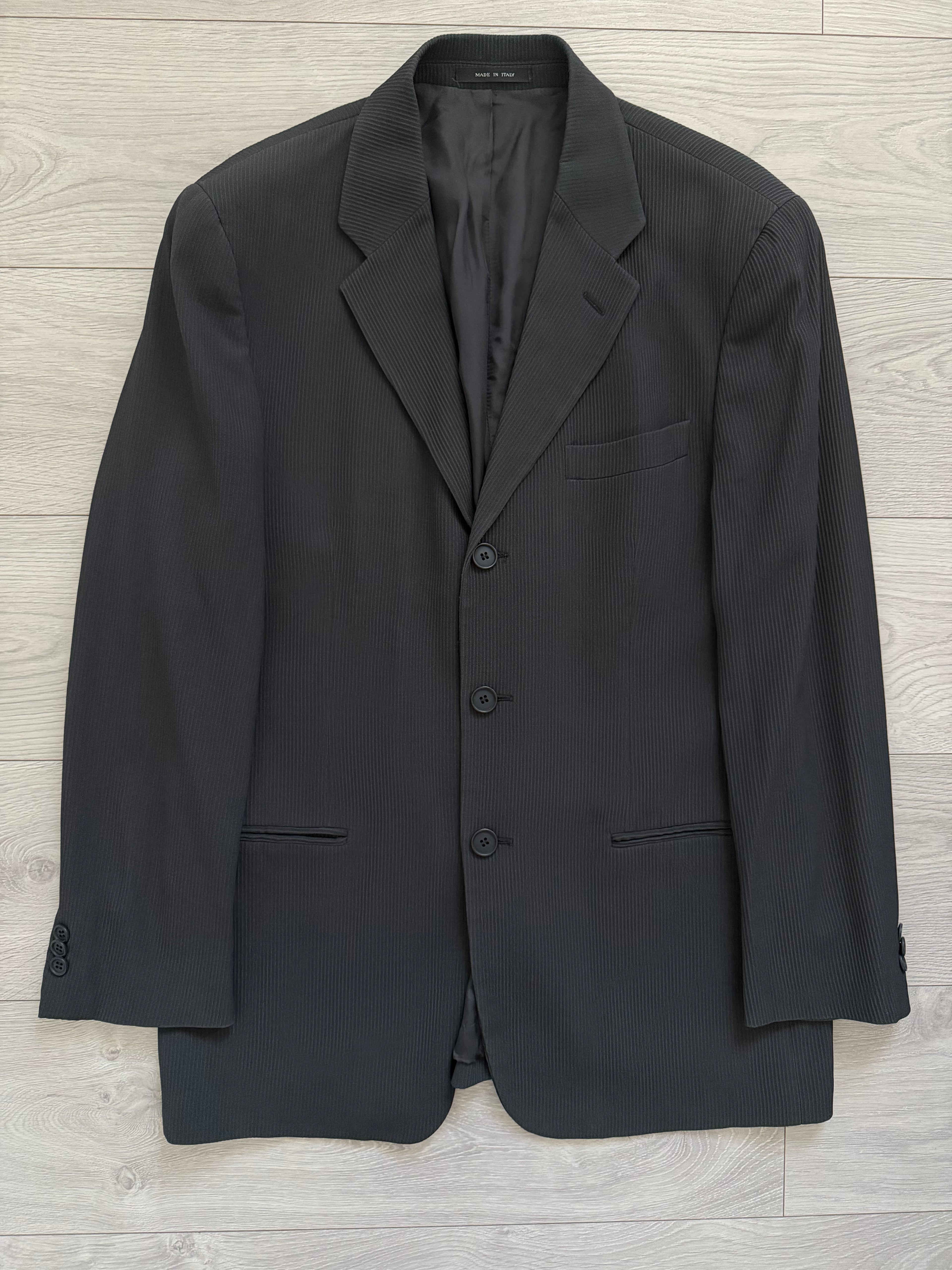 Emporio Armani 1990s 3B Double Pleat Ribbed Weave Draped Wool Suit - Size L Jacket / 34" Waist