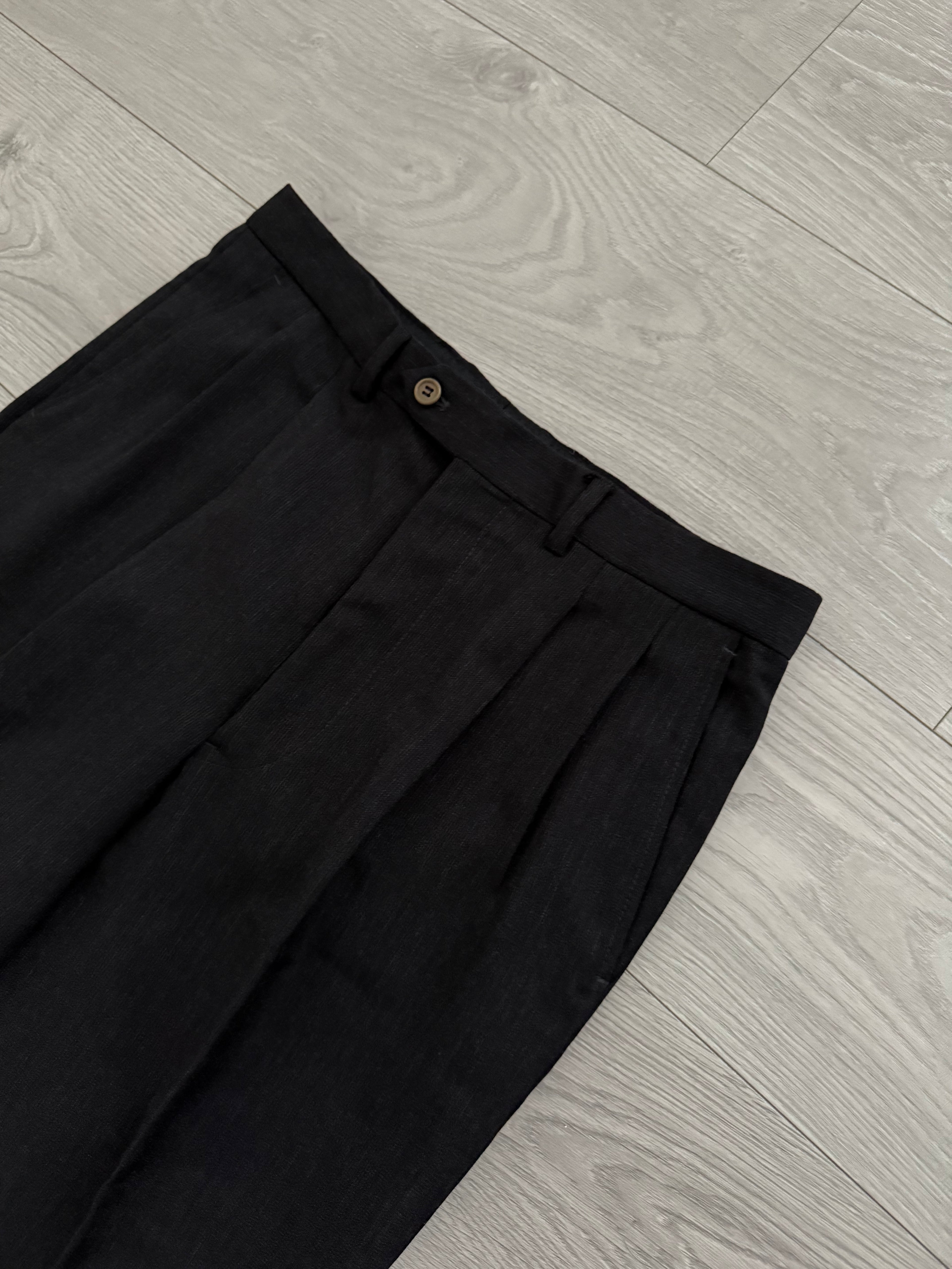 Giorgio Armani 1980s Double Breasted Pleated Wool Suit Espresso Charcoal New - Size L Jacket / 32" Waist