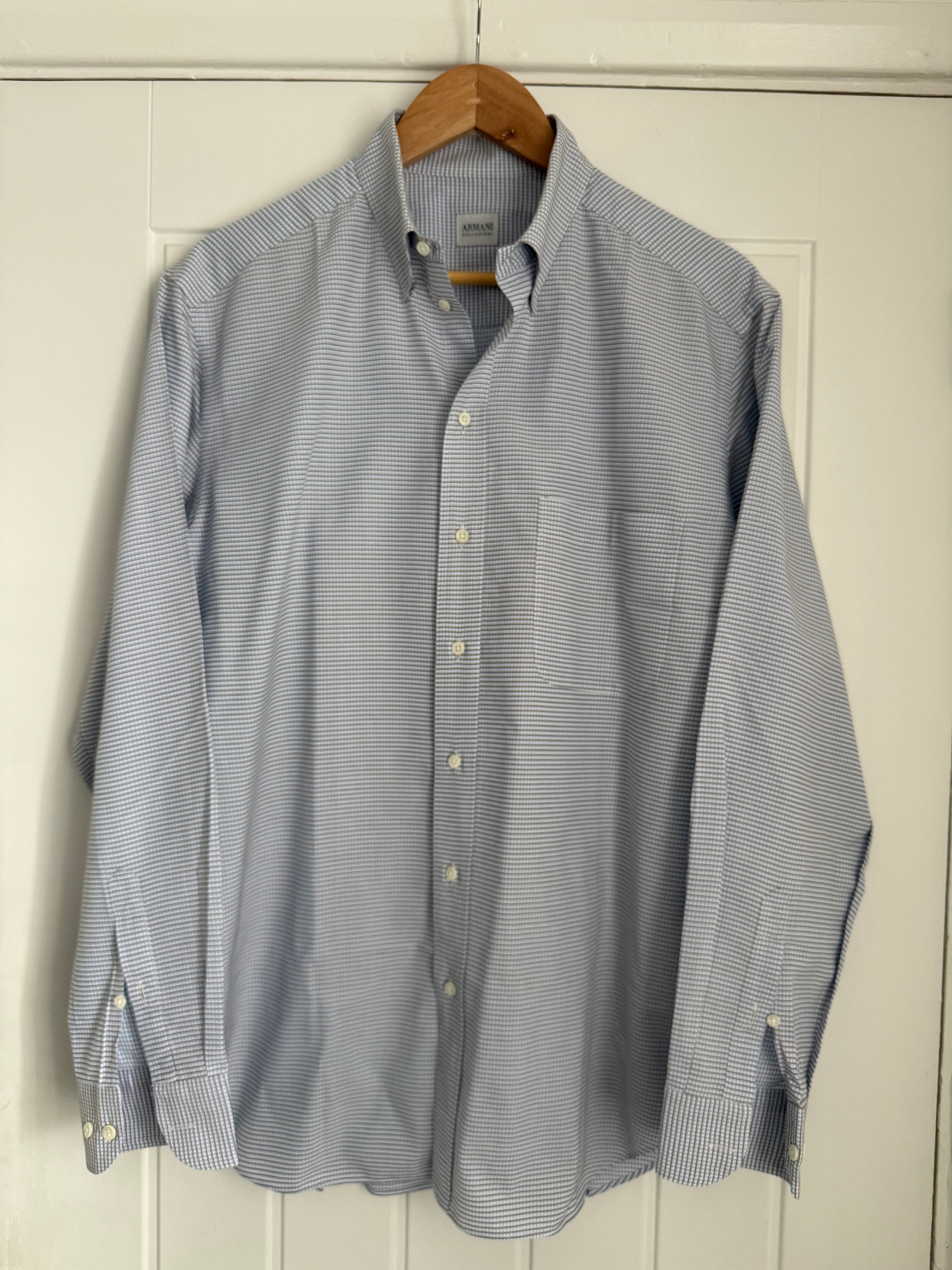 Armani 1990s Snap Collar Check Weave Shirt - Size L
