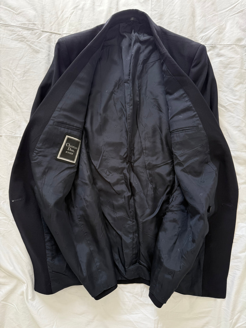 Christian Dior 1980s Metal Button Double Breasted Wool Sport Jacket Blazer Navy Blue - Size M