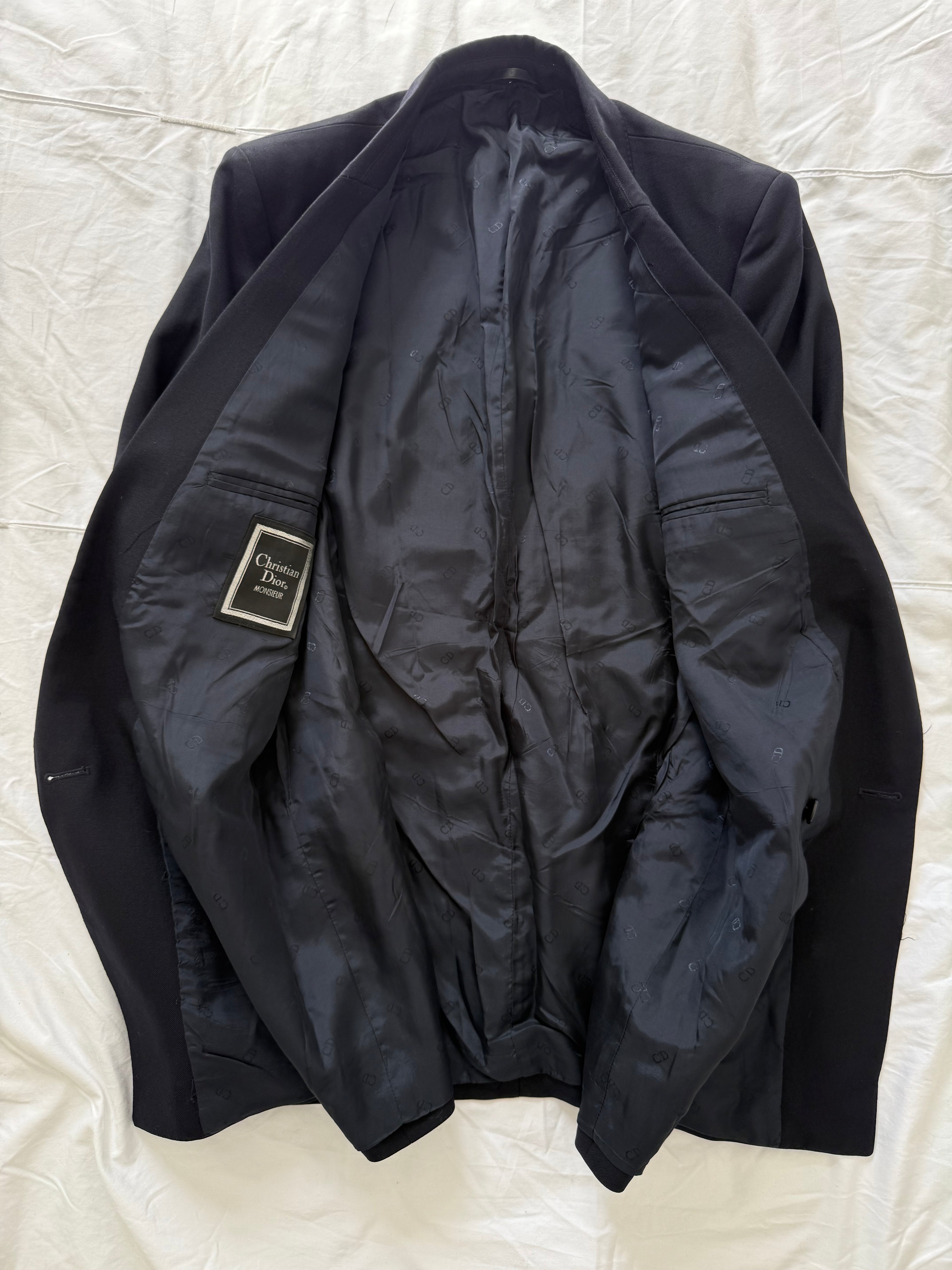 Christian Dior 1980s Metal Button Double Breasted Wool Sport Jacket Blazer Navy Blue - Size M