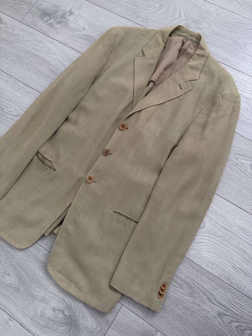 Armani 1990s 3B Linen Blend Unstructured Suit Beige - Size M Jacket / 32" Waist